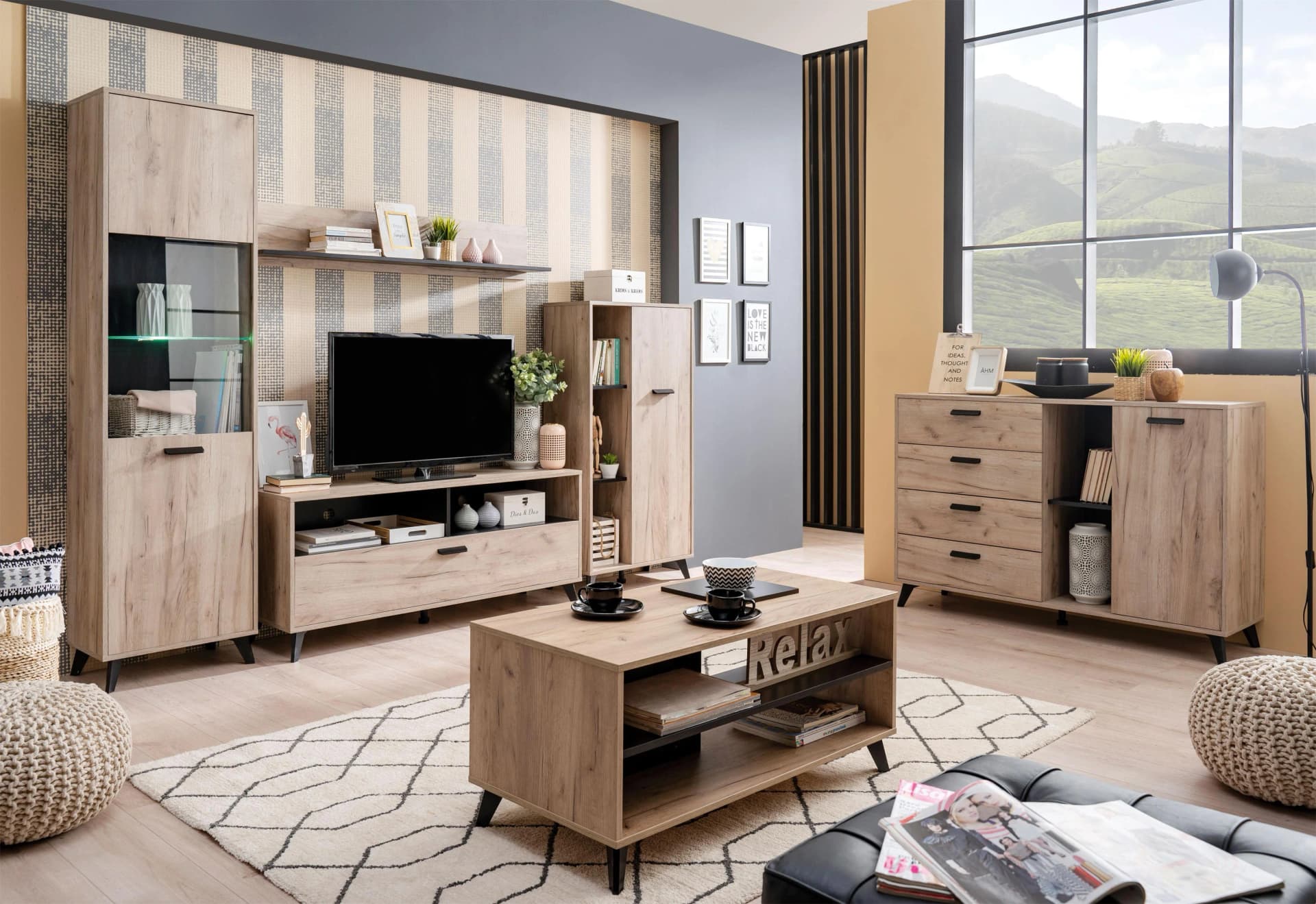 INOSIGN Highboard Umbria Grau Eiche Stauraumschrank mit 6 Fächern