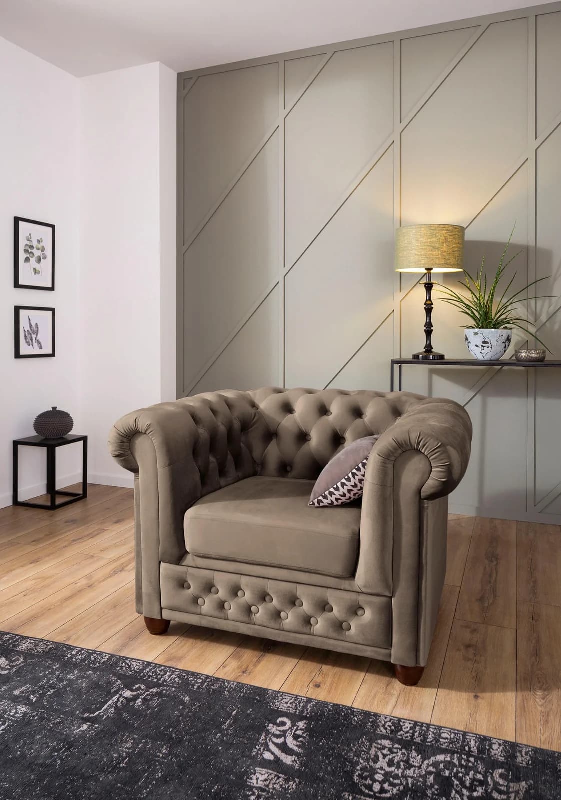 Home Affaire Chesterfield-Sessel New Castle Grau Taupe Samtoptik