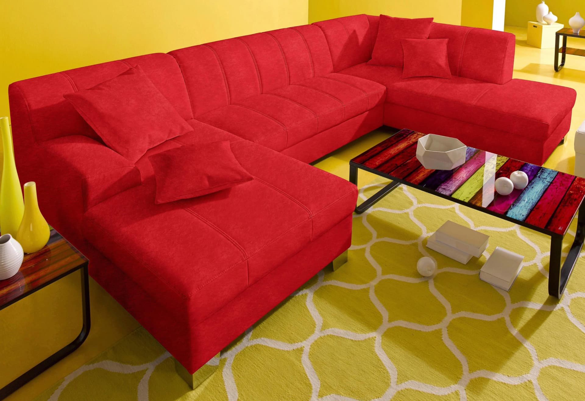 DOMO COLLECTION Wohnlandschaft Turah U-Form Rot mit Bettfunktion