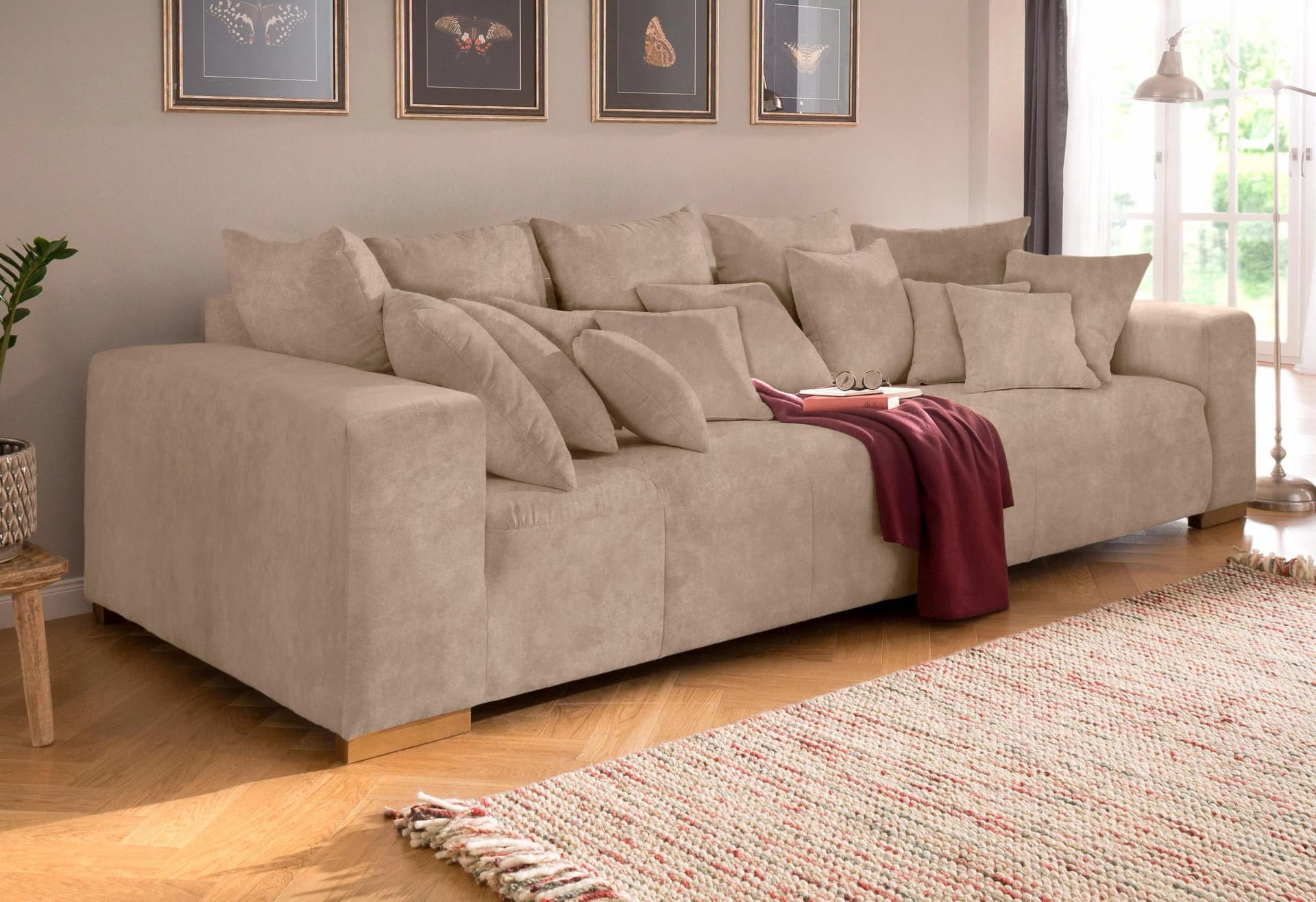 Home Affaire Big-Sofa Neapel Beige Luxus-Microfaser mit Kissen