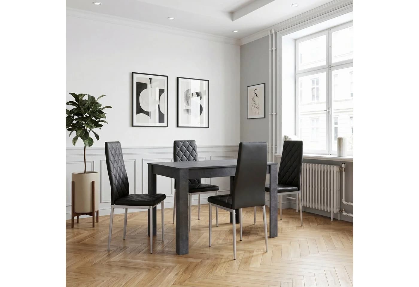 OTTO HOME Essgruppe Grau/Schwarz 4-tlg. mit Tisch