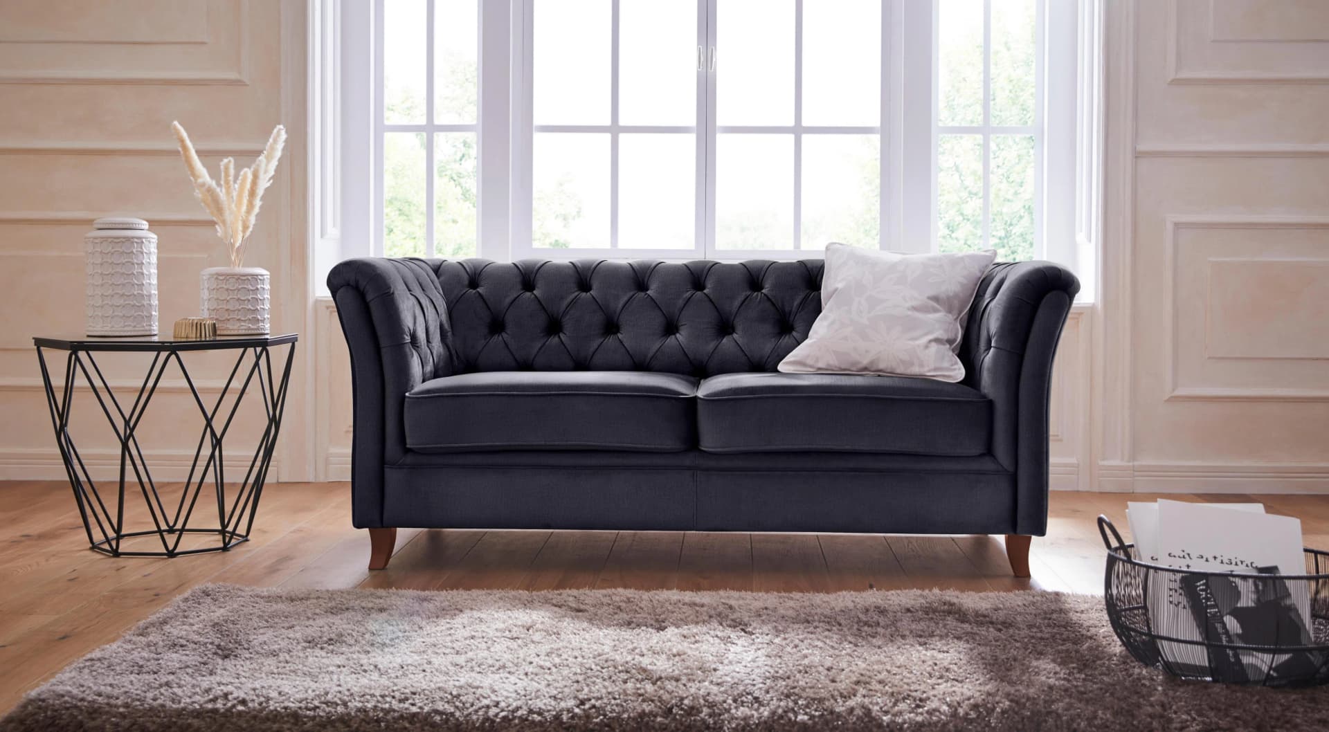 HOME AFFAIRE Chesterfield-Sofa Reims Anthrazit Samtoptik