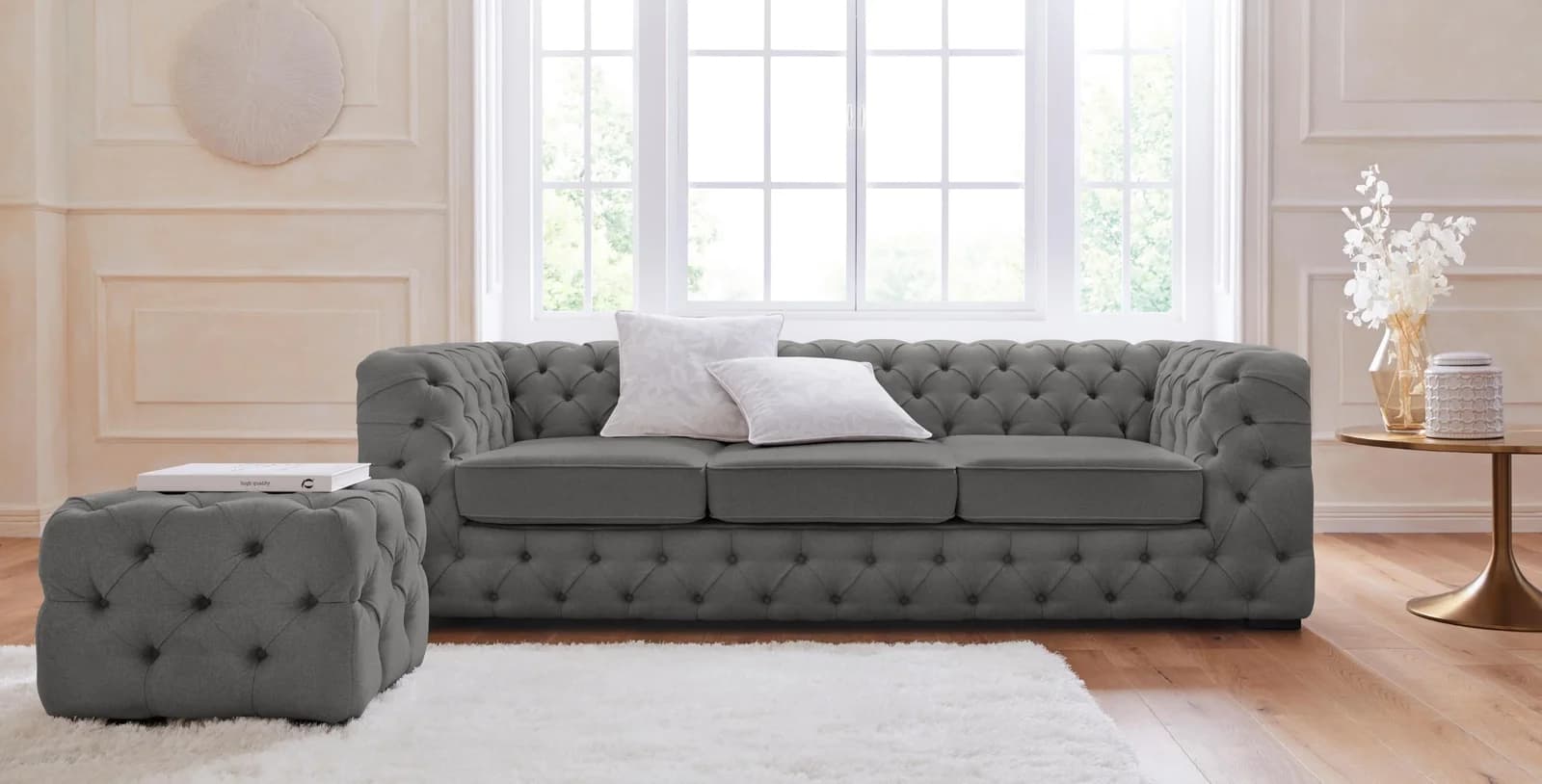 HOME AFFAIRE Chesterfield-Sofa Kalina Anthrazit 3-Sitzer