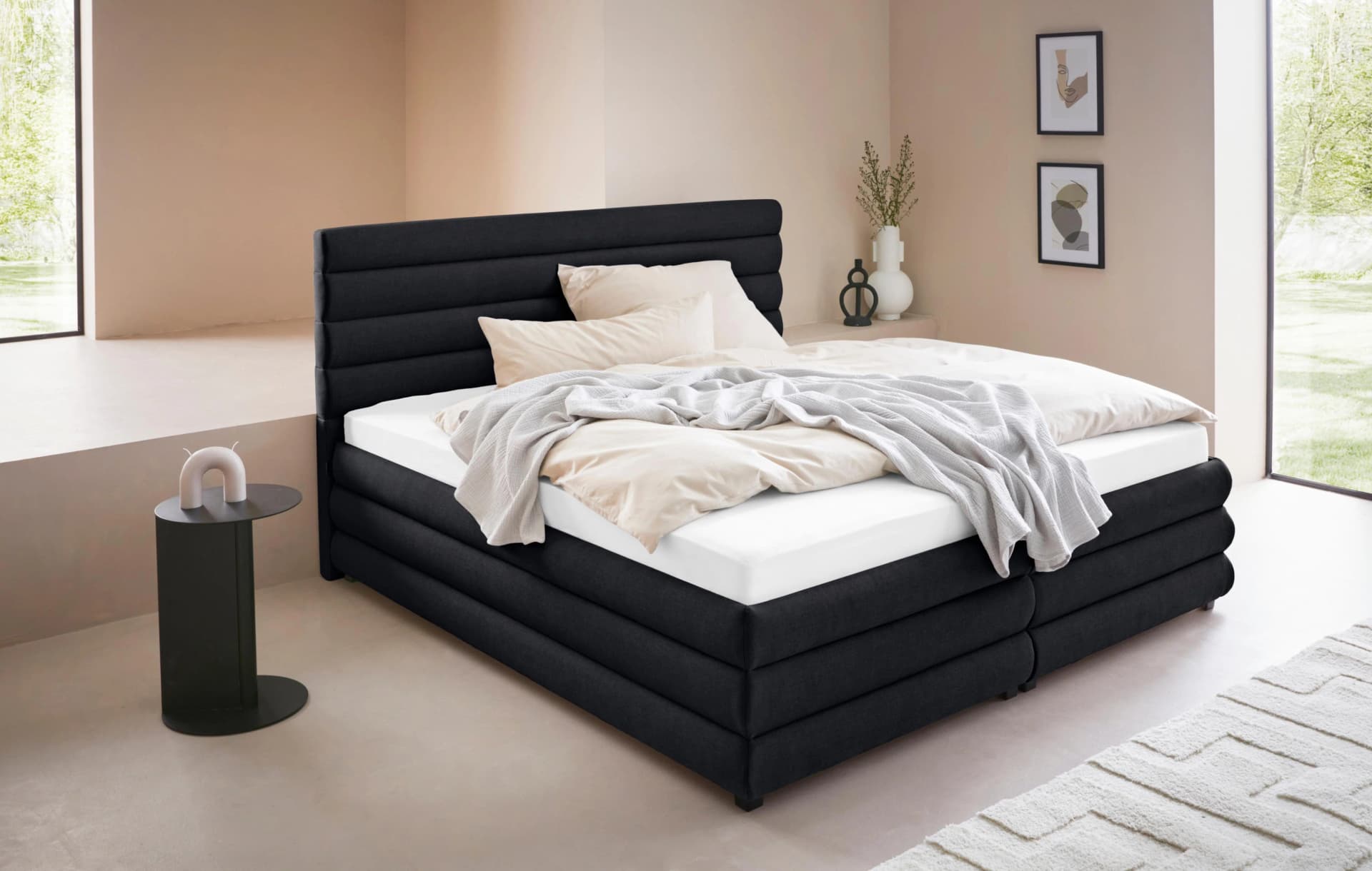 LeGer Home Polsterbett Maylis Anthrazit mit Bettkasten und Matratze