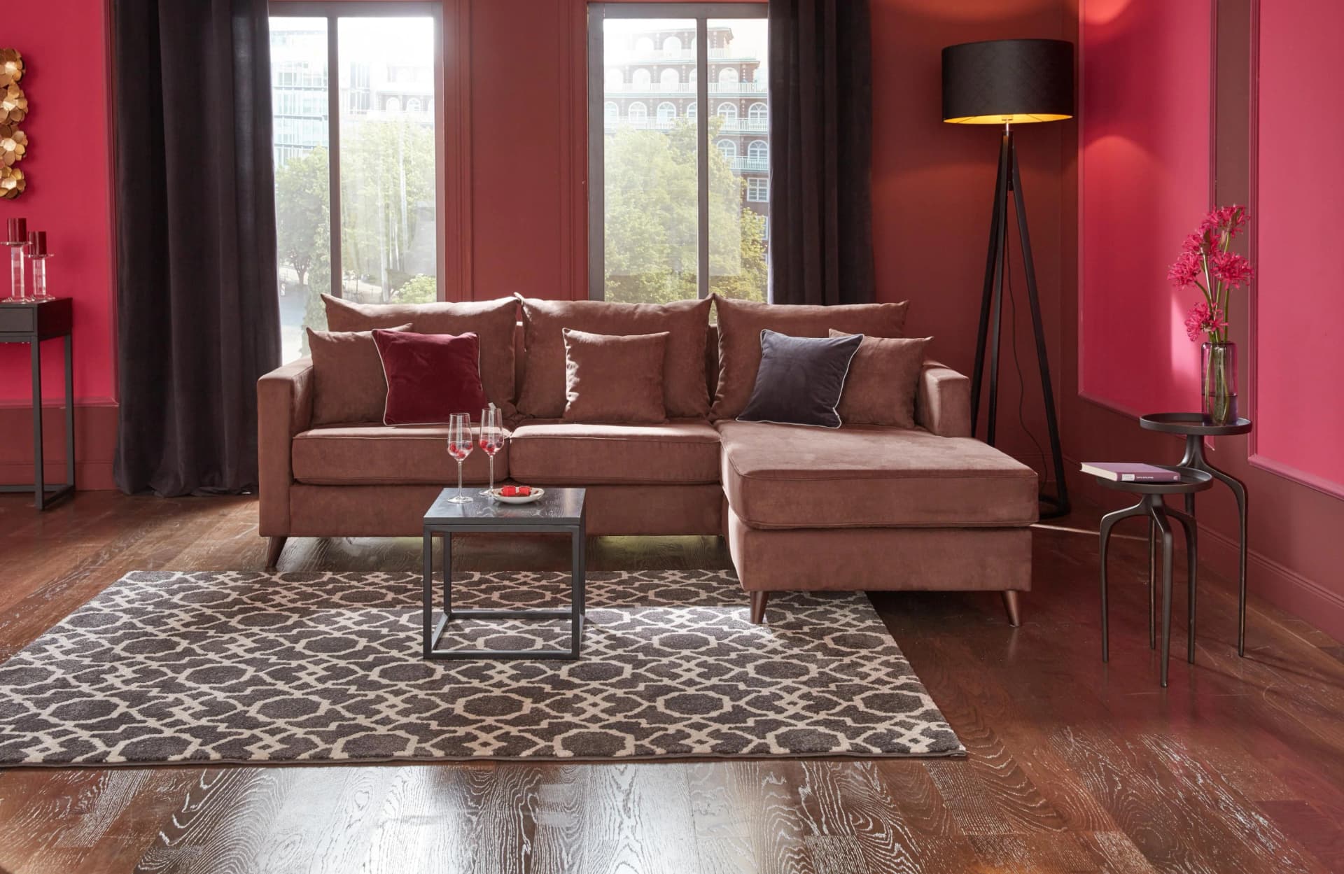 HOME AFFAIRE Ecksofa Renesse L-Form Braun Samtvelours
