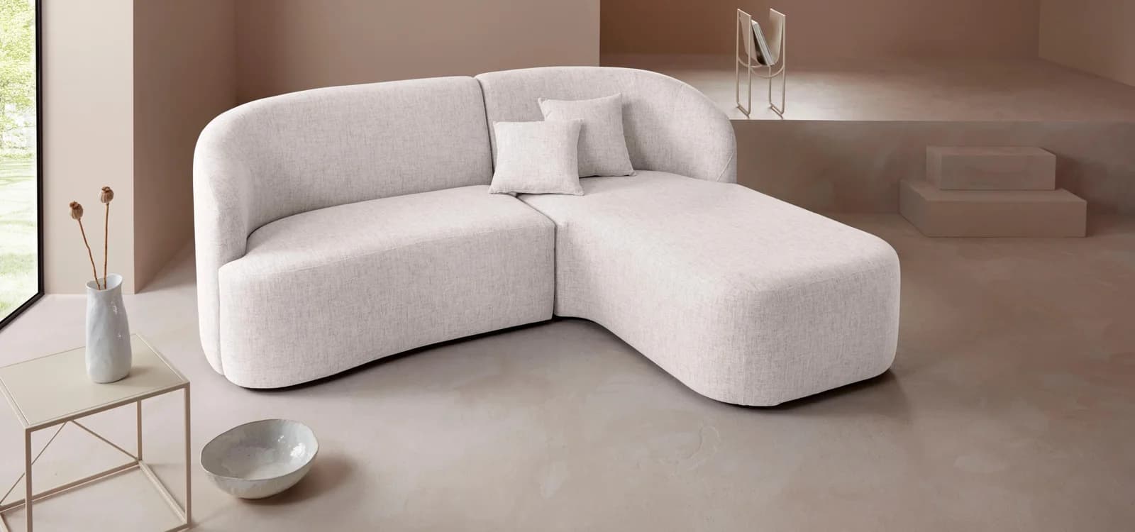 LeGer Home Ecksofa Dilara L-Form Beige mit Ottomane