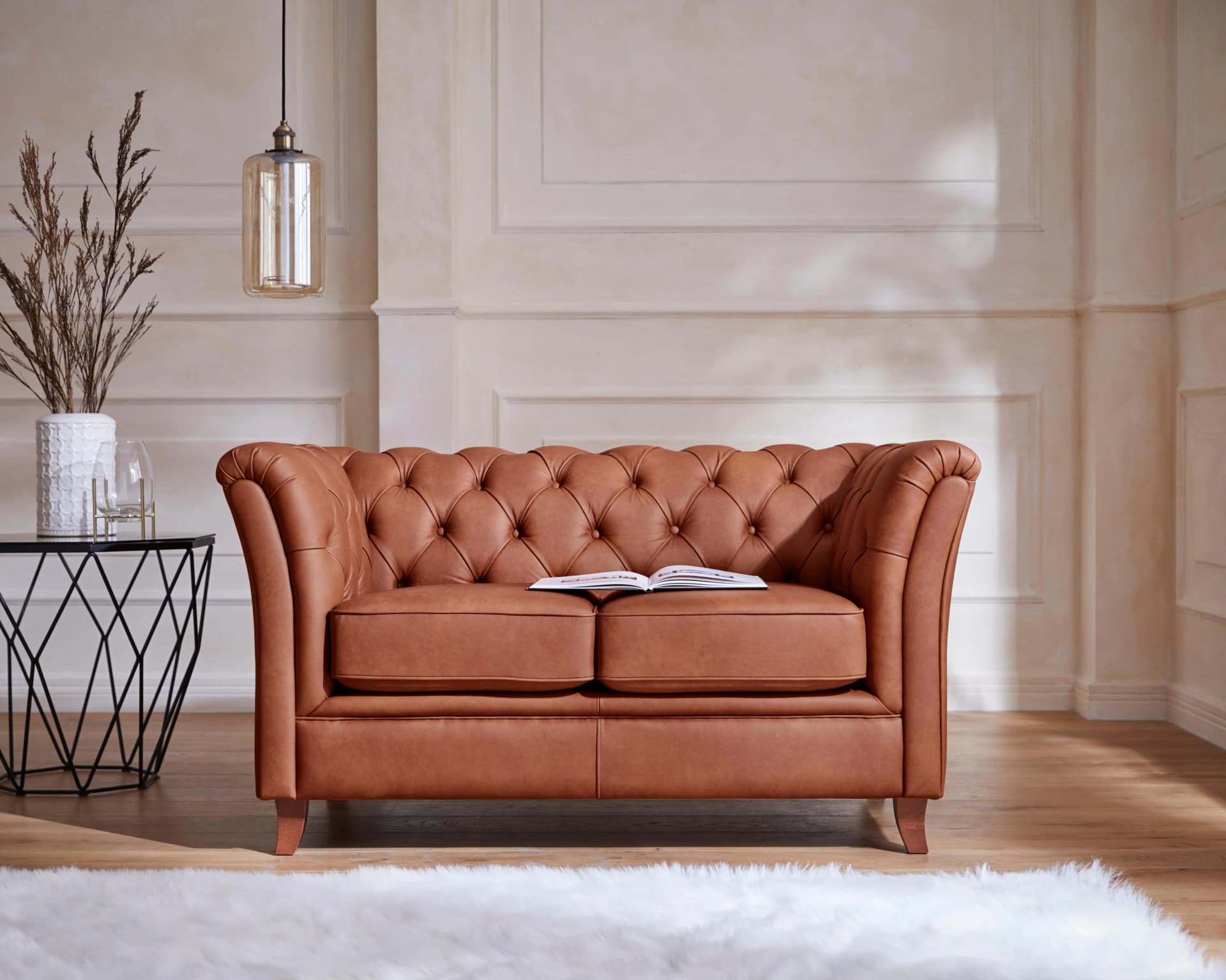 Chesterfield-Sofa HOME AFFAIRE Reims Cognac Samtoptik