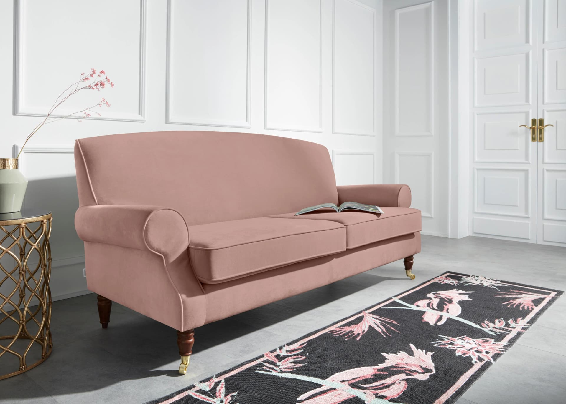 HOME AFFAIRE Rennes 3-Sitzer Sofa Rosé Samtoptik