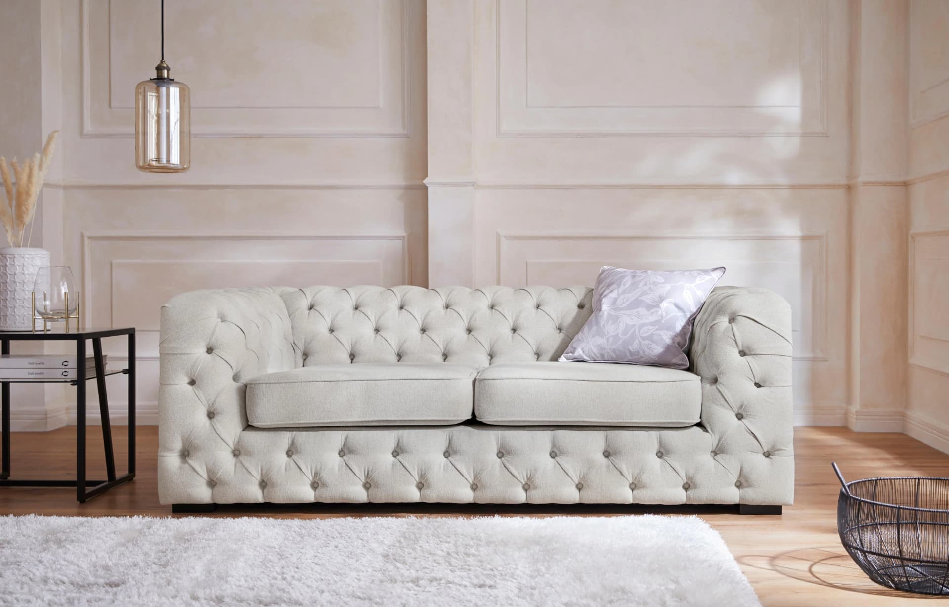 HOME AFFAIRE Chesterfield-Sofa Kalina Beige mit Knopfheftung