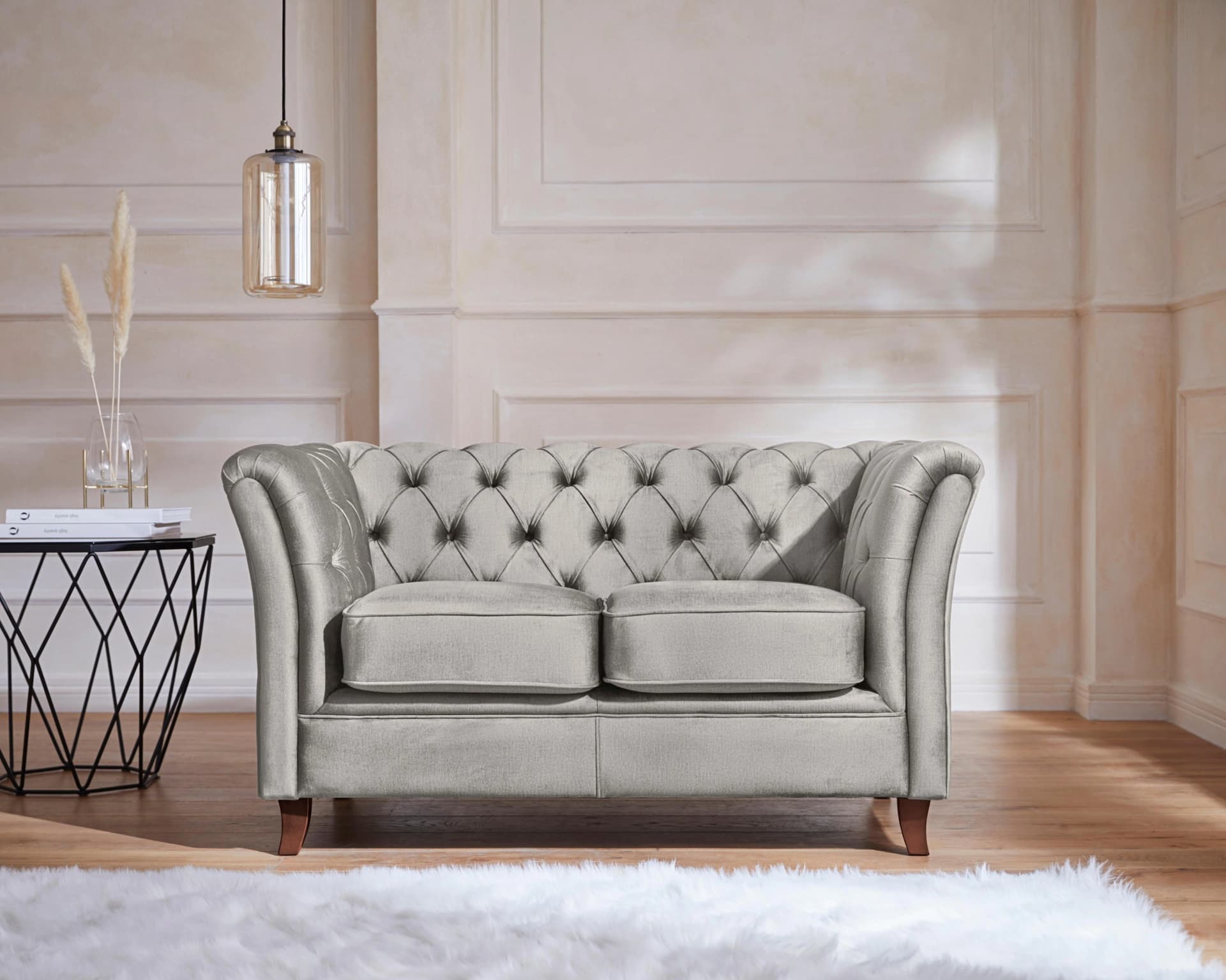HOME AFFAIRE Chesterfield-Sofa Reims Grau Samtoptik