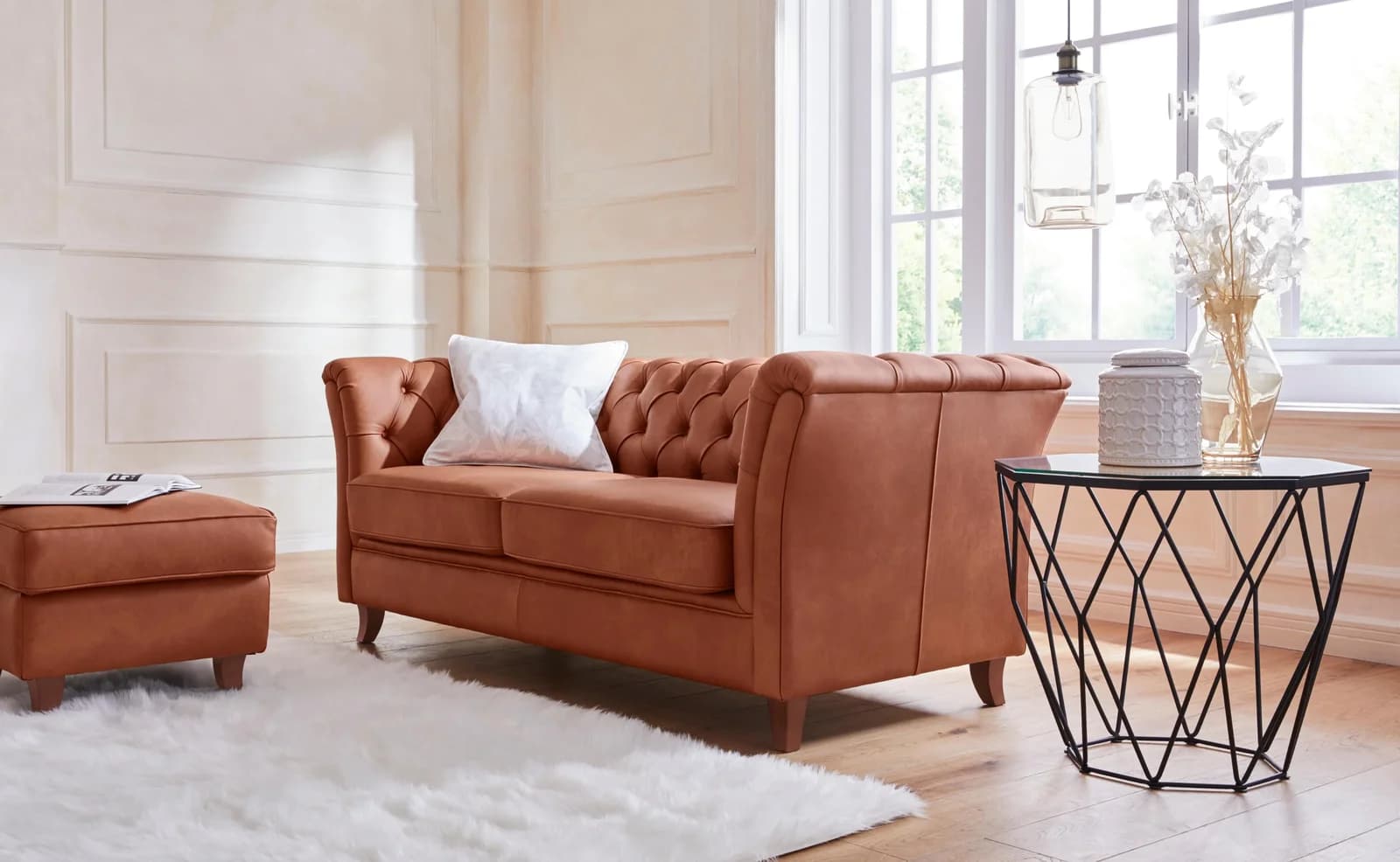 HOME AFFAIRE Chesterfield-Sofa Reims Cognac Samtoptik