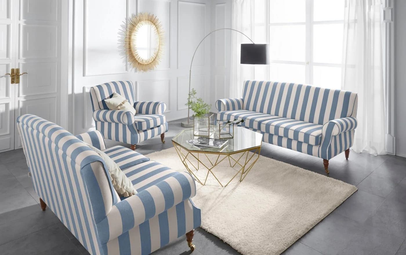 HOME AFFAIRE Rennes 2-Sitzer Sofa blau-creme Streifen - Bild 3