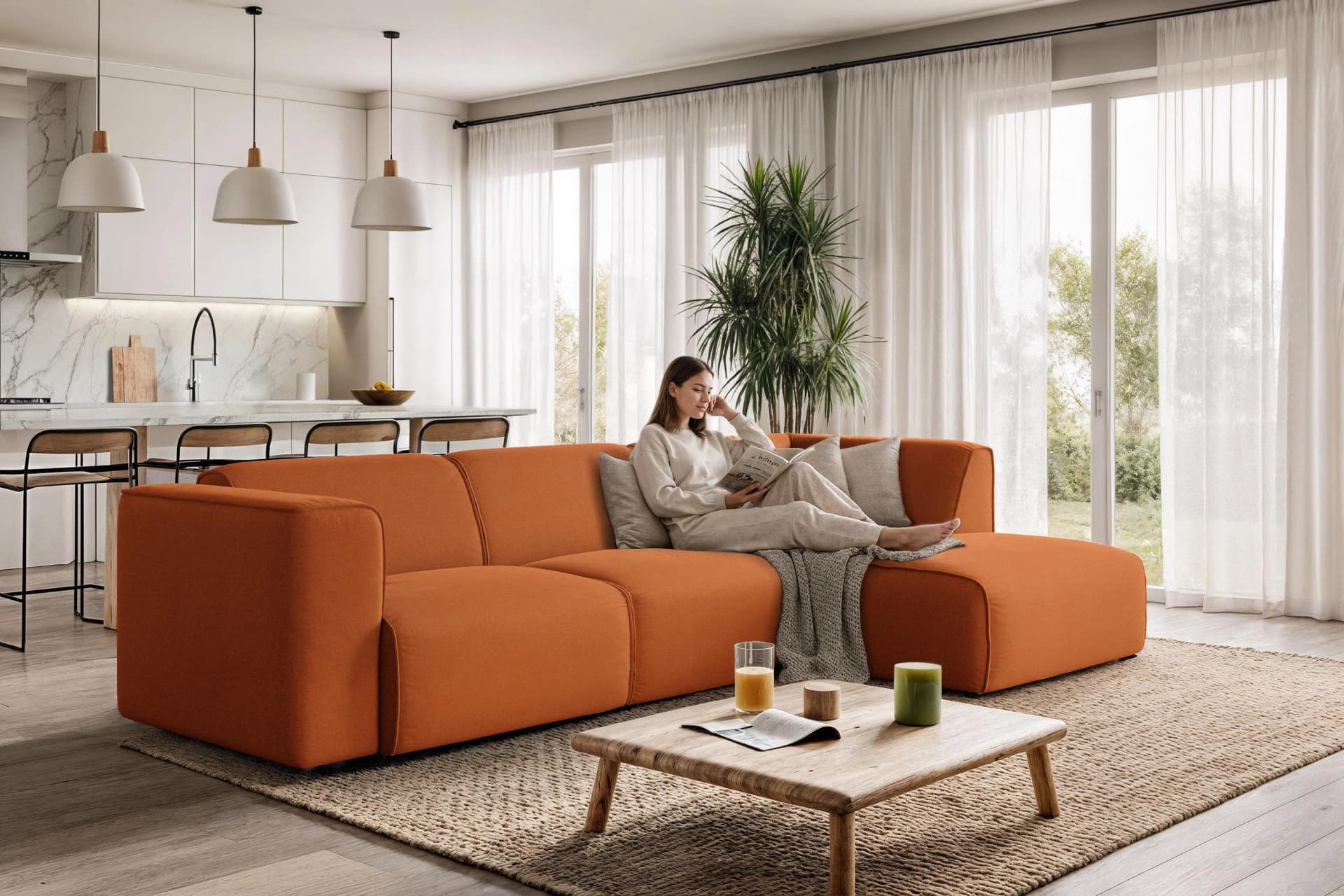 OTTO HOME Ecksofa Merid L-Form Orange Terra mit Ottomane