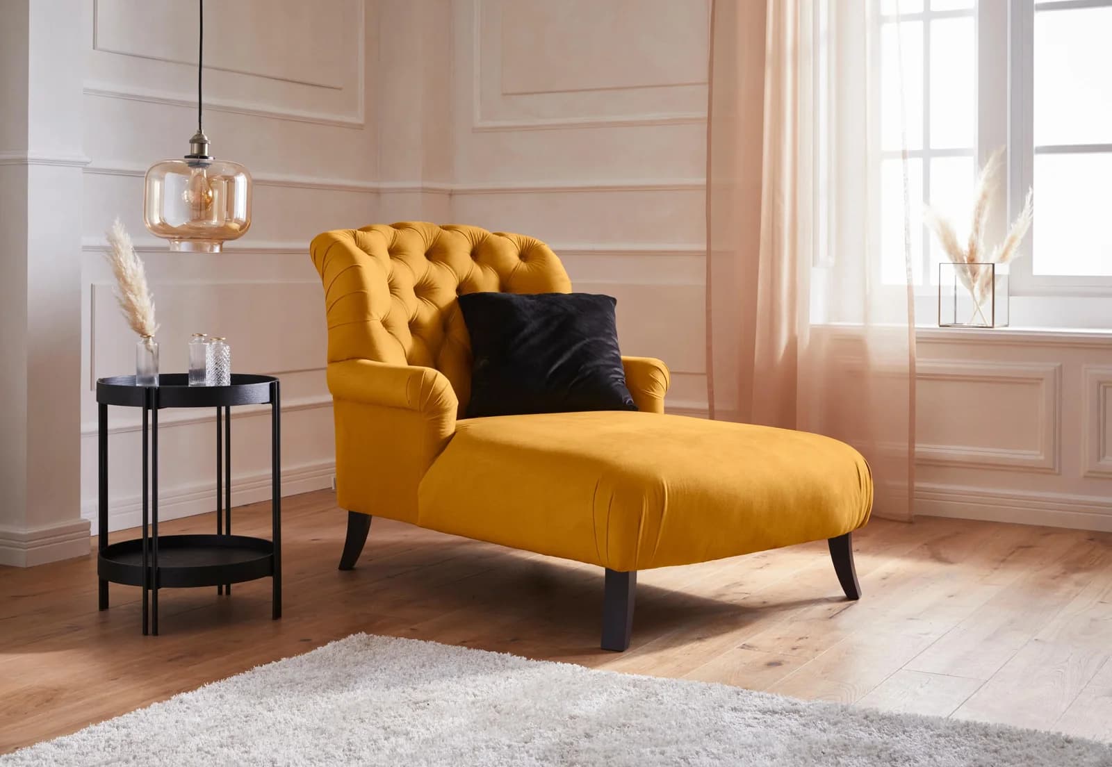 Home Affaire Amiens Loungesessel Senfgelb Samtoptik Knopfheftung