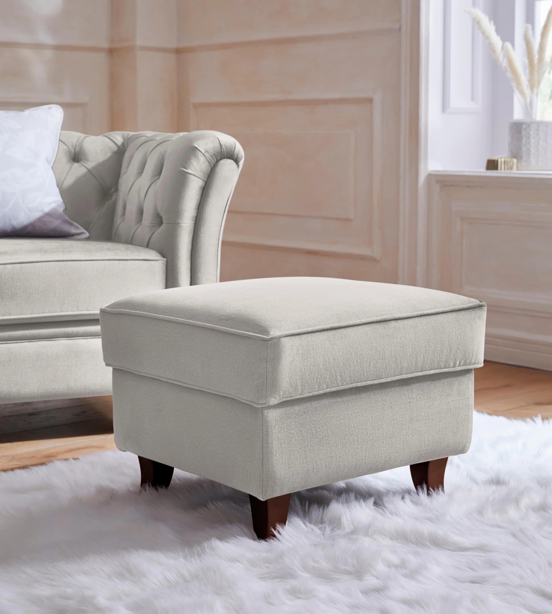 Home Affaire Polsterhocker Reims grau Samt Optik Chesterfield