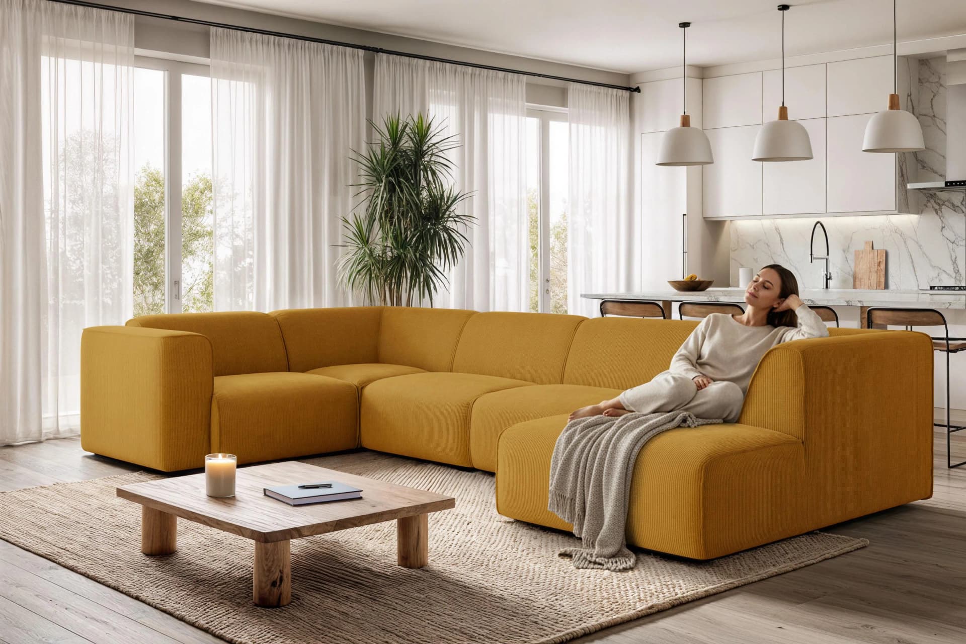 OTTO HOME Wohnlandschaft Merid U-Form Curry Samtcord