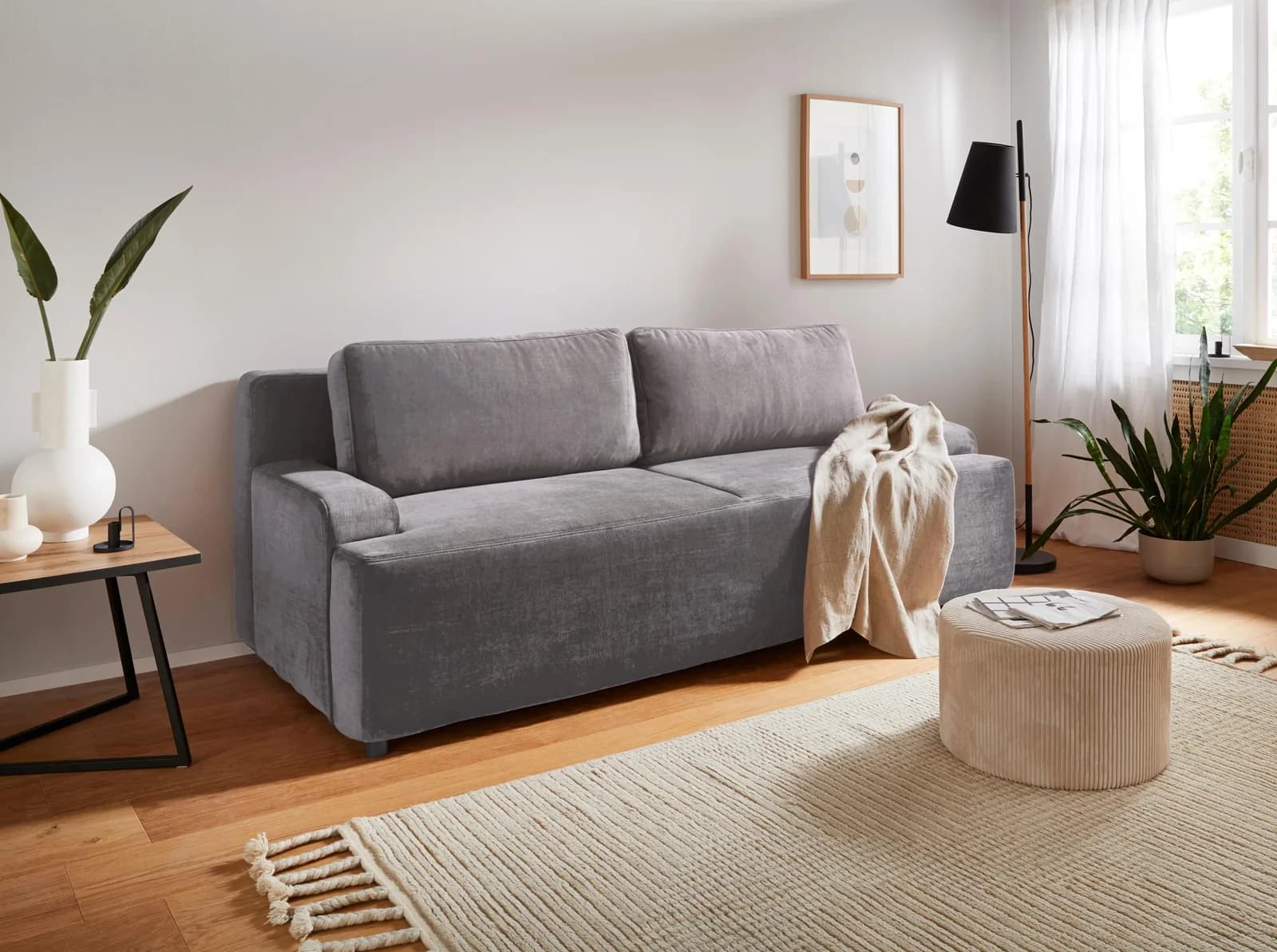 HOME AFFAIRE Schlafsofa Halbschlaf Silber mit Bettkasten