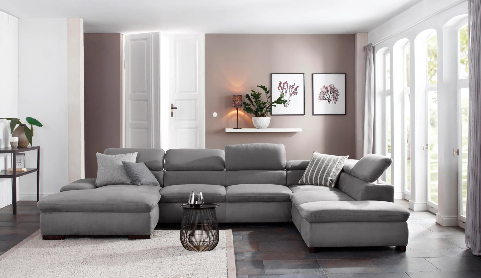 HOME AFFAIRE Wohnlandschaft Alberto U-Form Grau Microfaser