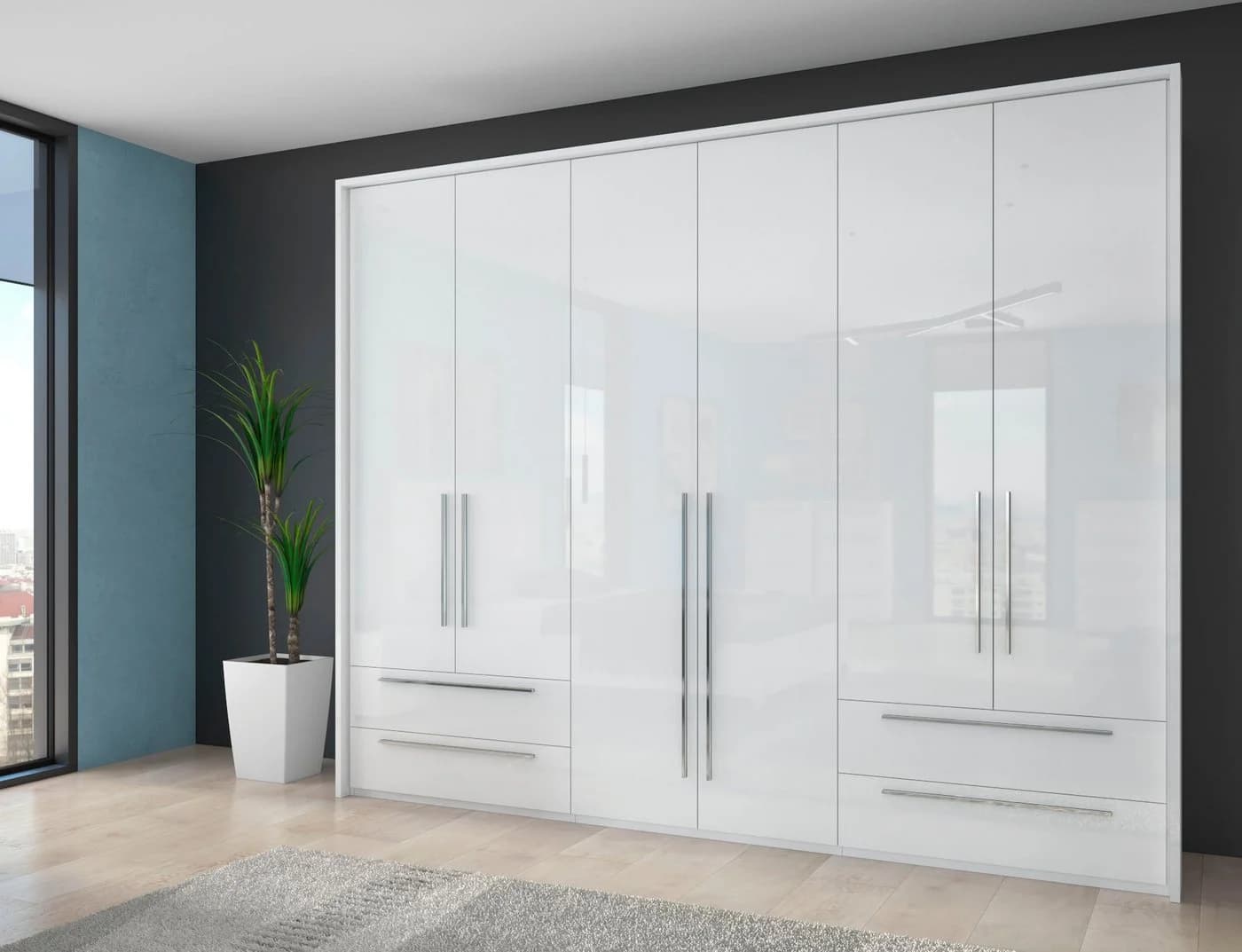 OTTO HOME Piano Drehtürenschrank Weiß Hochglanz mit Soft-Close und LED - Bild 2