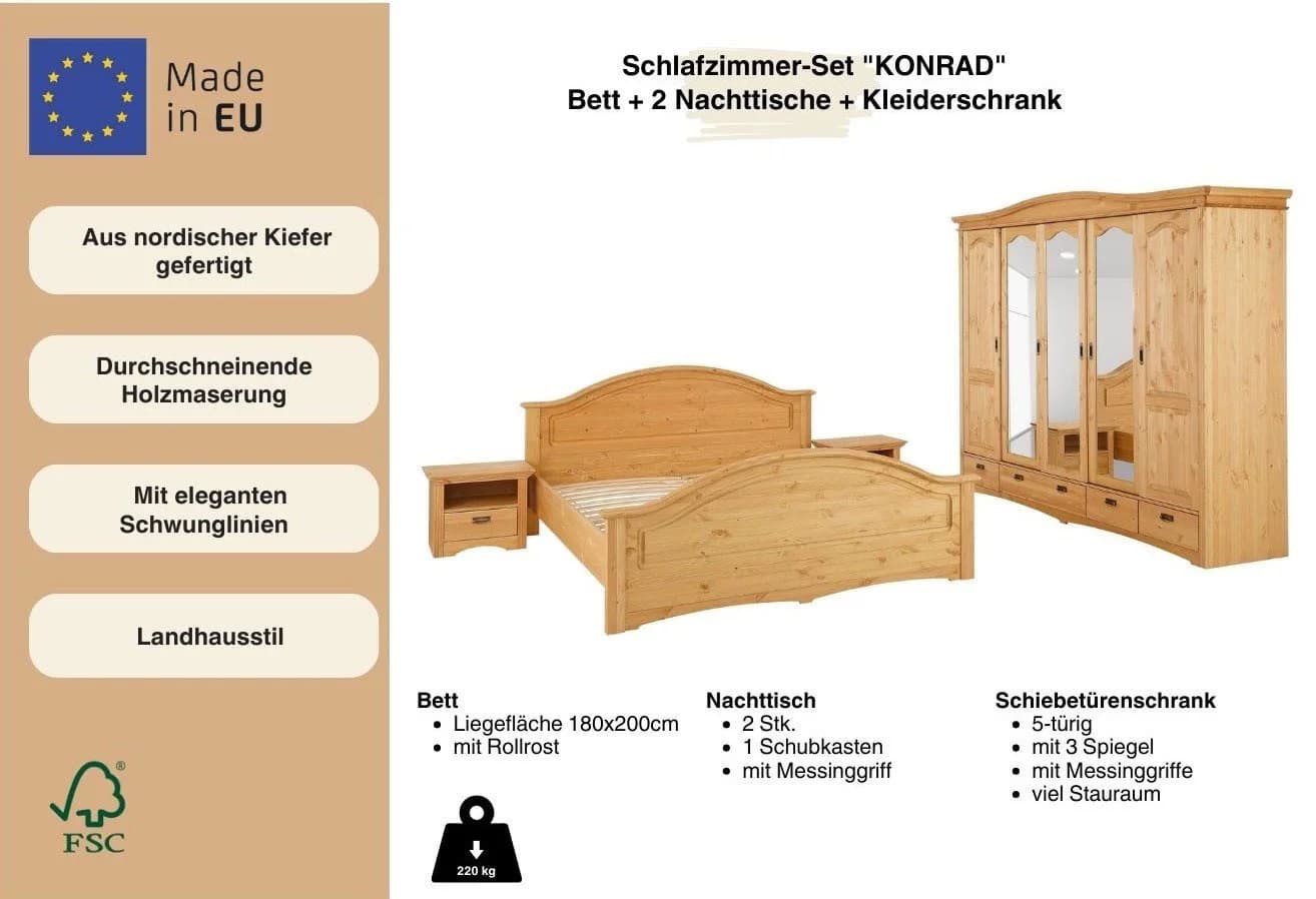 OTTO home Schlafzimmer-Set Konrad 4-tlg. Kiefer Landhausstil - Bild 3