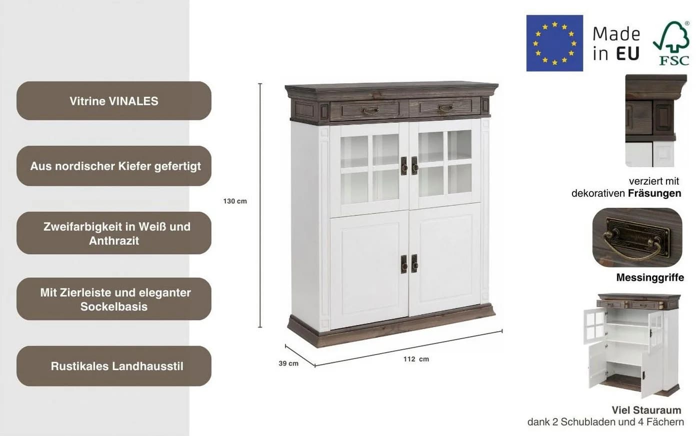 OTTO HOME Highboard Vinales Weiß Wengefarben Modern - Bild 3