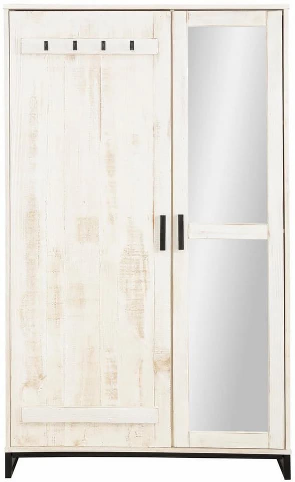 OTTO HOME Santos Garderobenschrank Weiß Massivholz mit Spiegel