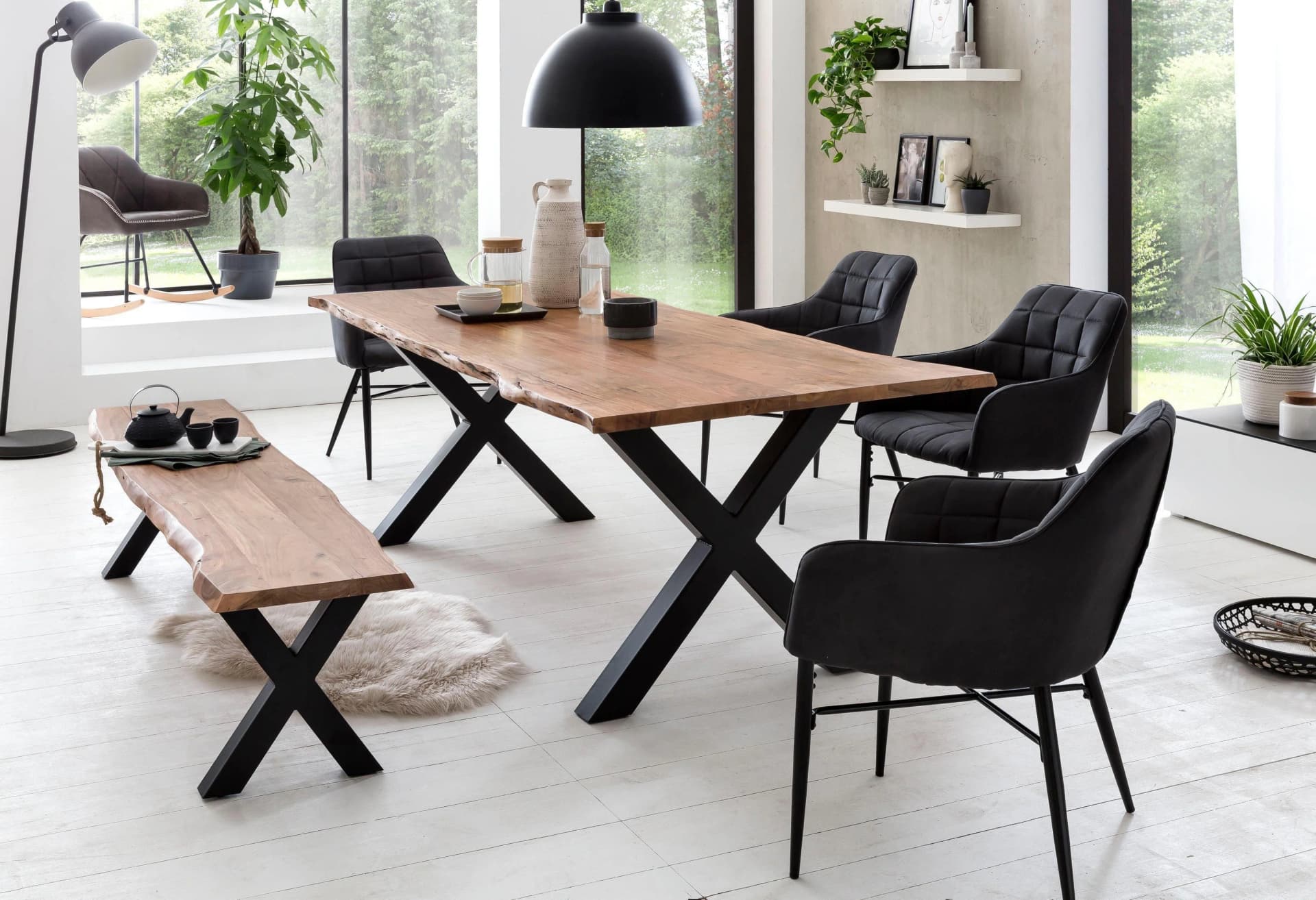 HOME AFFAIRE Esstisch Manhattan Massivholz Akazie Schwarz Braun