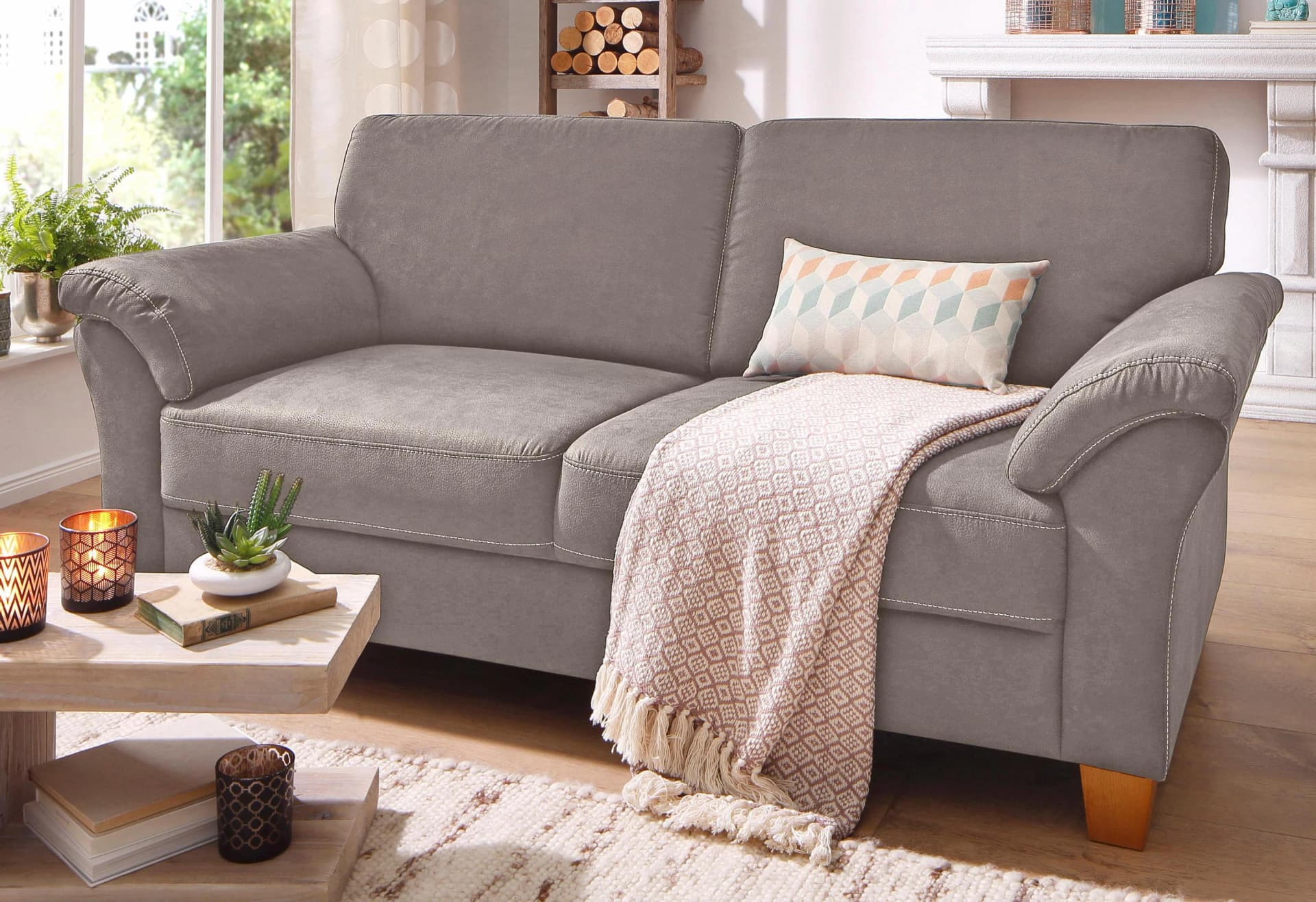 HOME AFFAIRE 3-Sitzer Sofa Borkum Grau Luxus-Microfaser