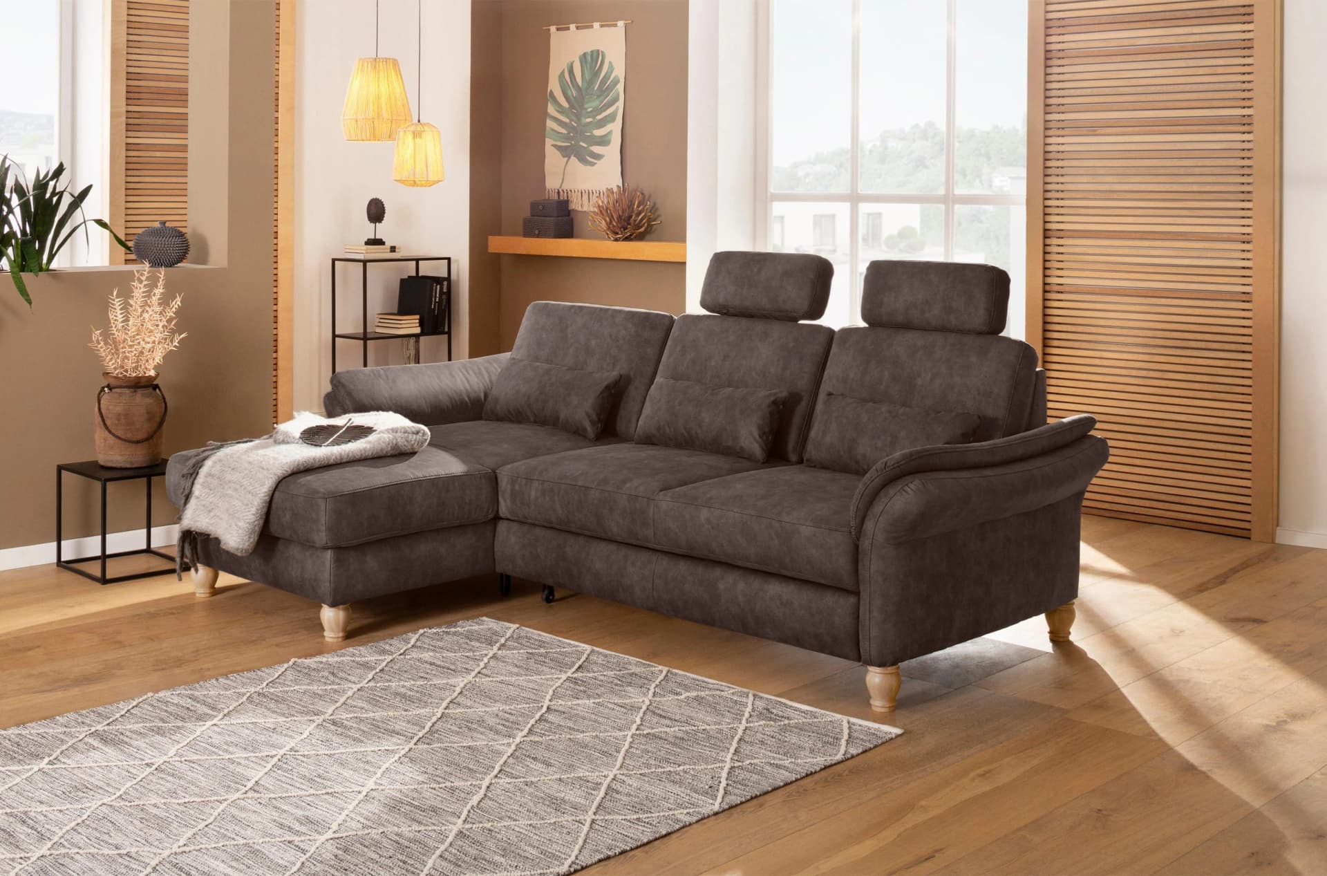 HOME AFFAIRE Ecksofa Palace L-Form Braun mit Bettfunktion