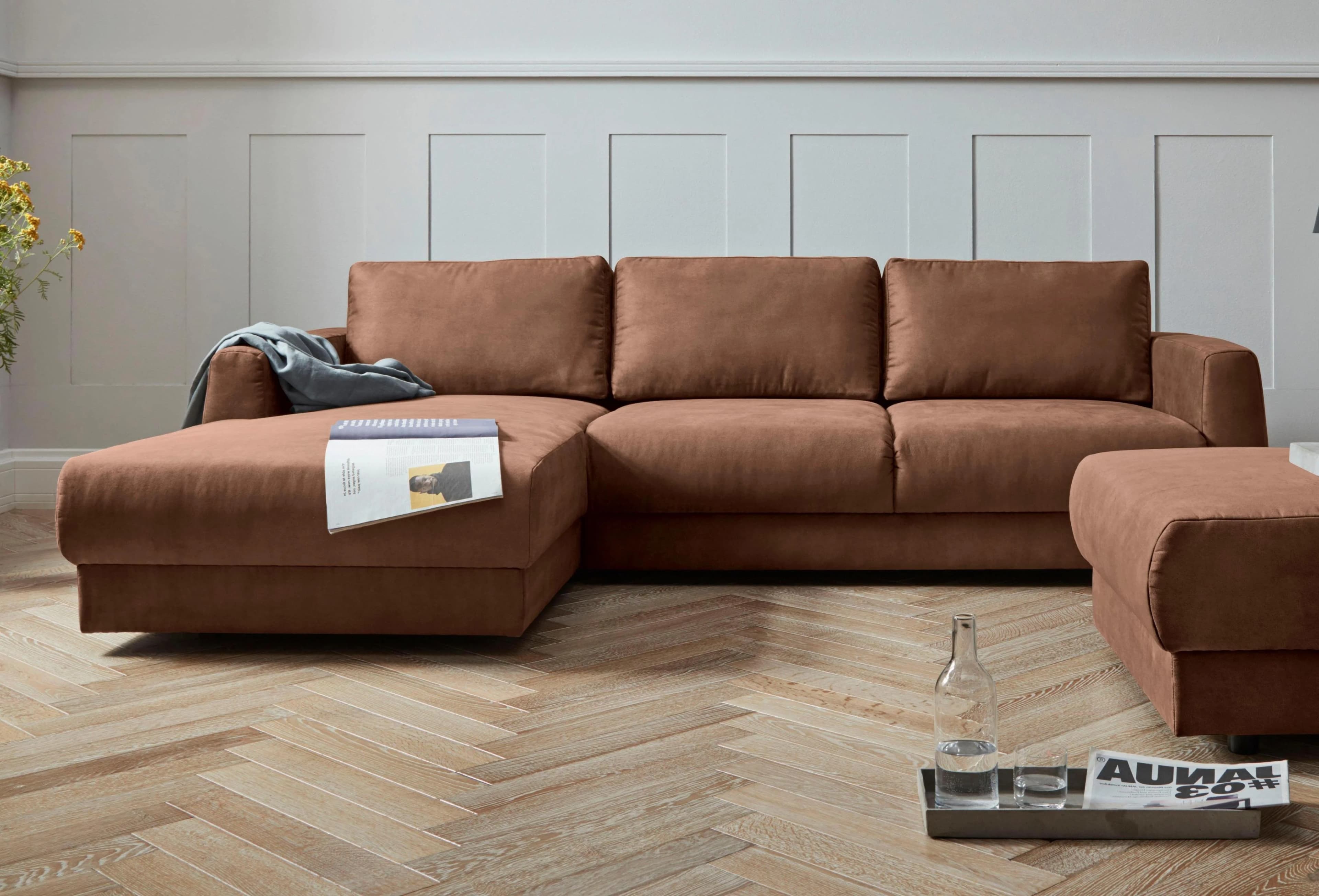 Ecksofa OTTO HOME Hobro L-Form Cognac Microfaser Lederoptik