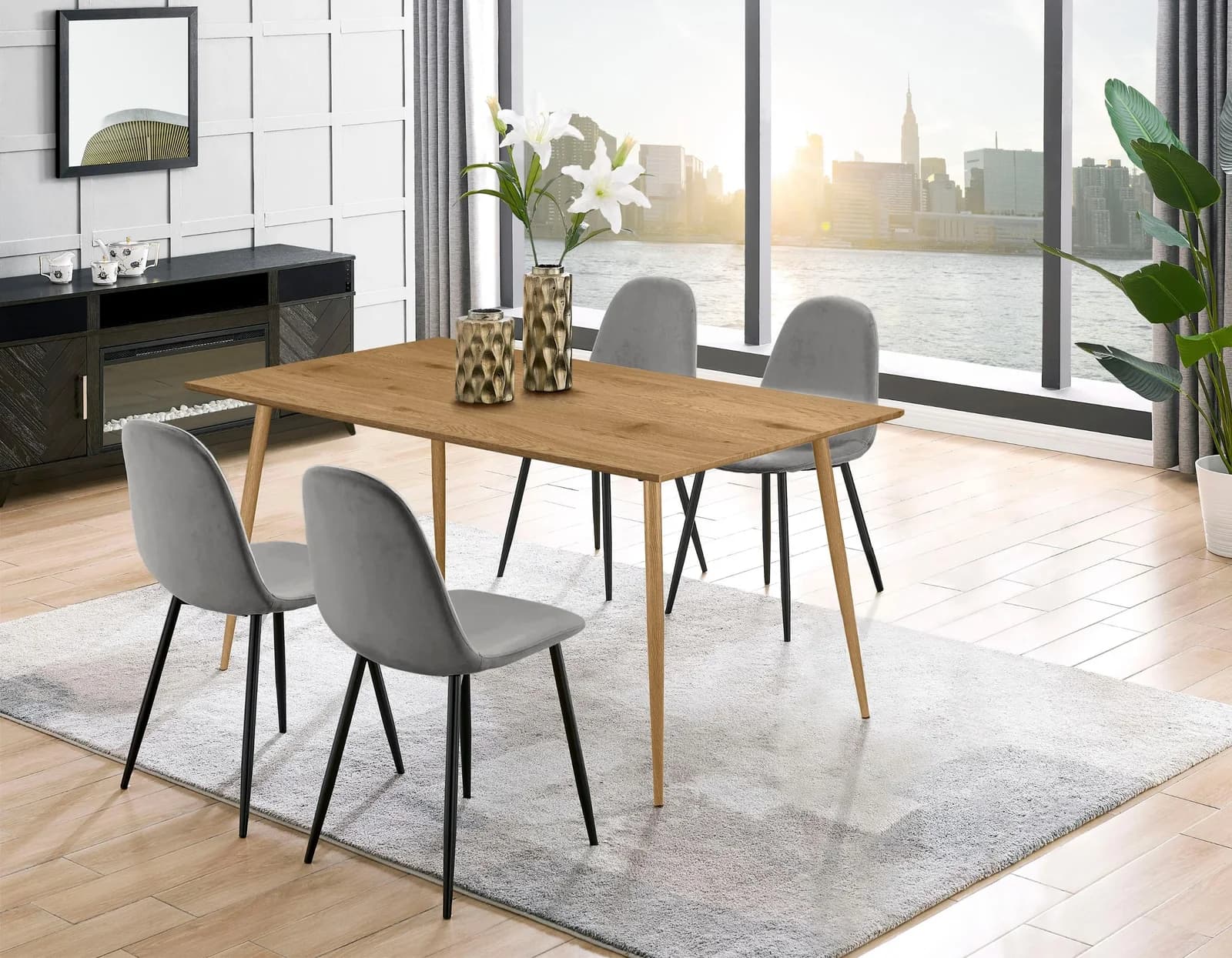 OTTO HOME Essgruppe Eadwine Tisch + 4 Stühle Grau Eiche