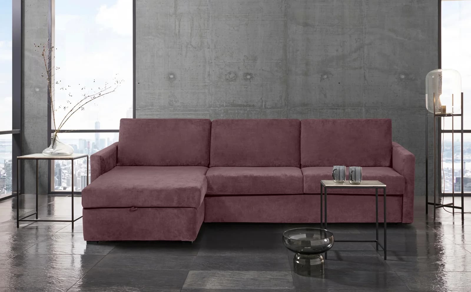 HOME AFFAIRE GOLDPOINT Ecksofa L-Form Schlafsofa Beere