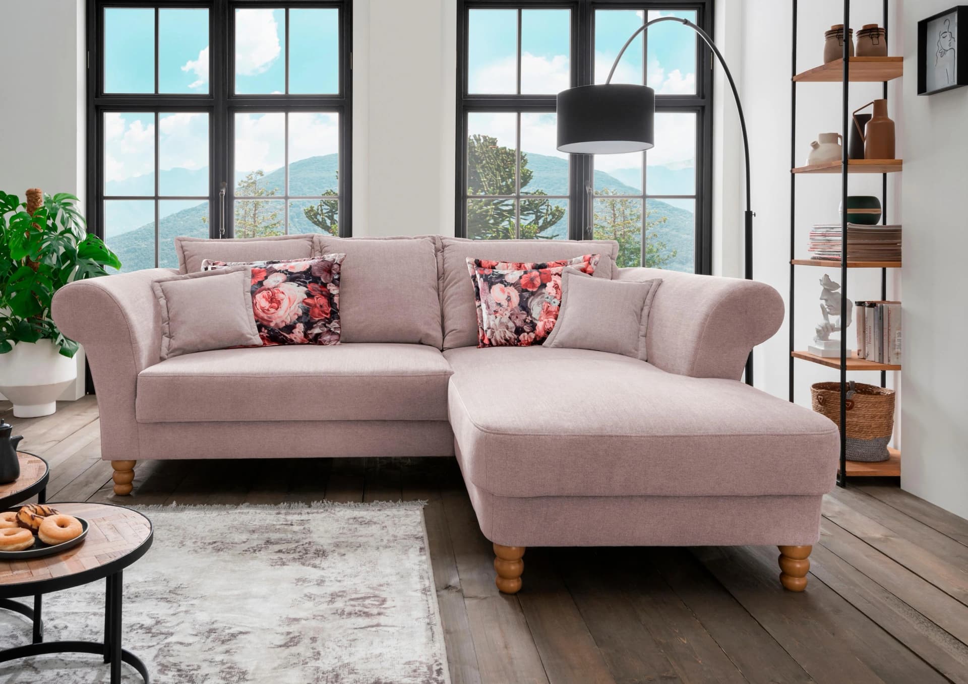 HOME AFFAIRE Tassilo Mega Ecksofa L-Form Rosa Flamingo