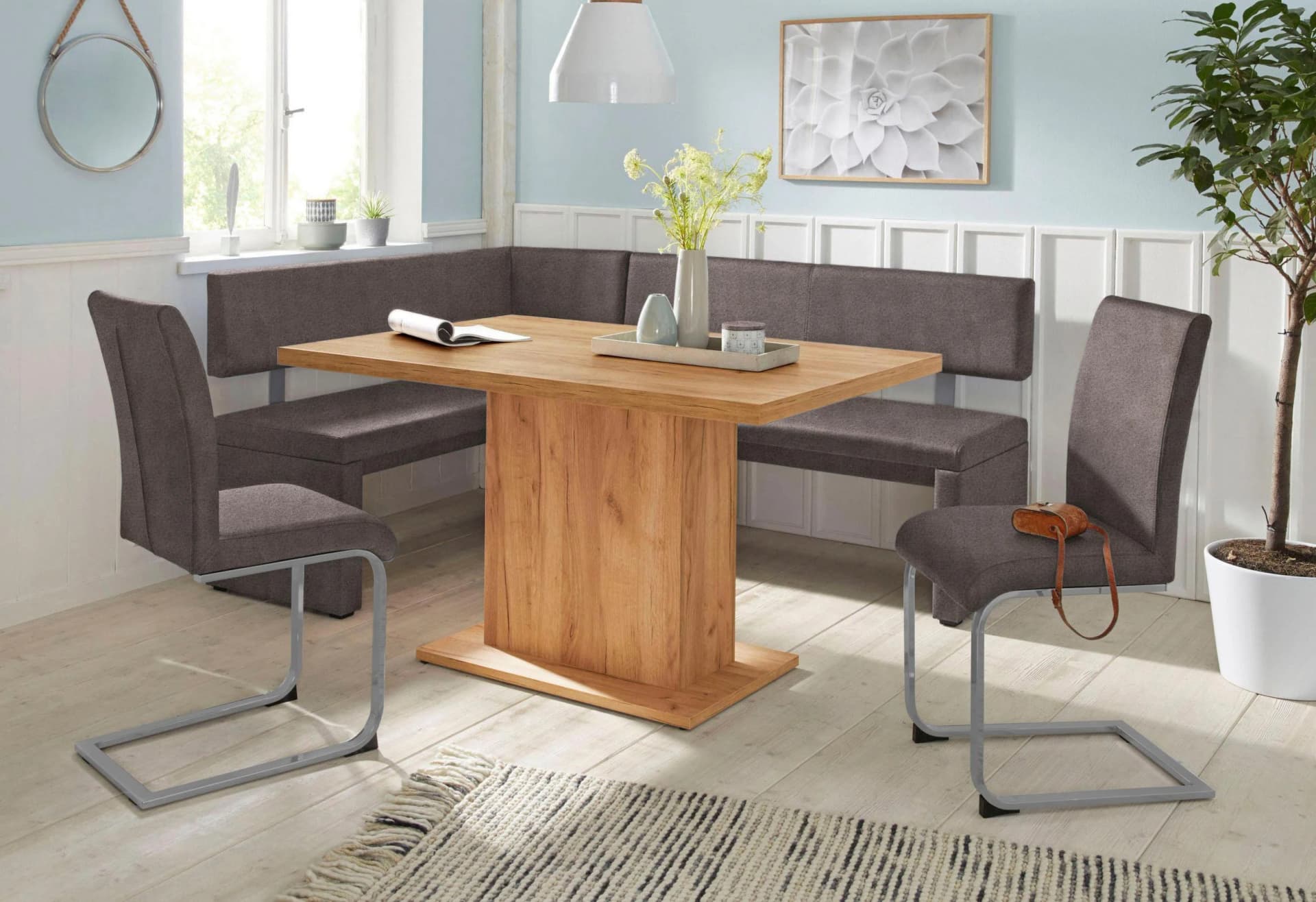 OTTO HOME Eckbank Charissa Dunkelbraun Massivholz Microfaser