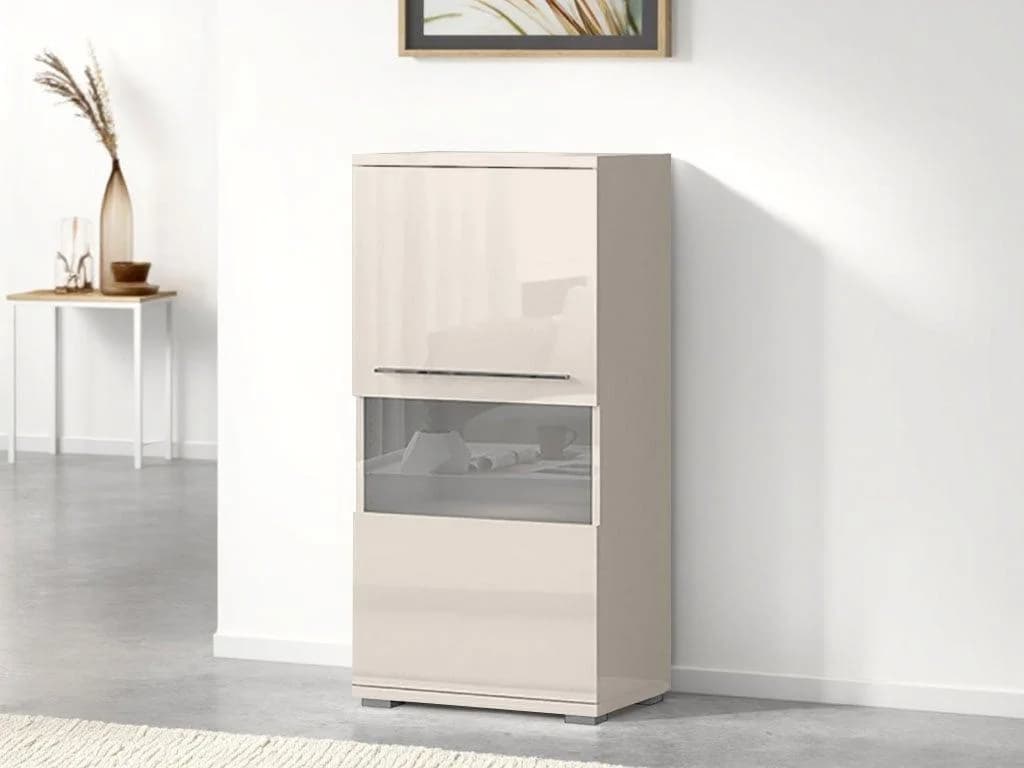 OTTO HOME Piano Vitrine Highboard Beige Hochglanz mit Soft-Close