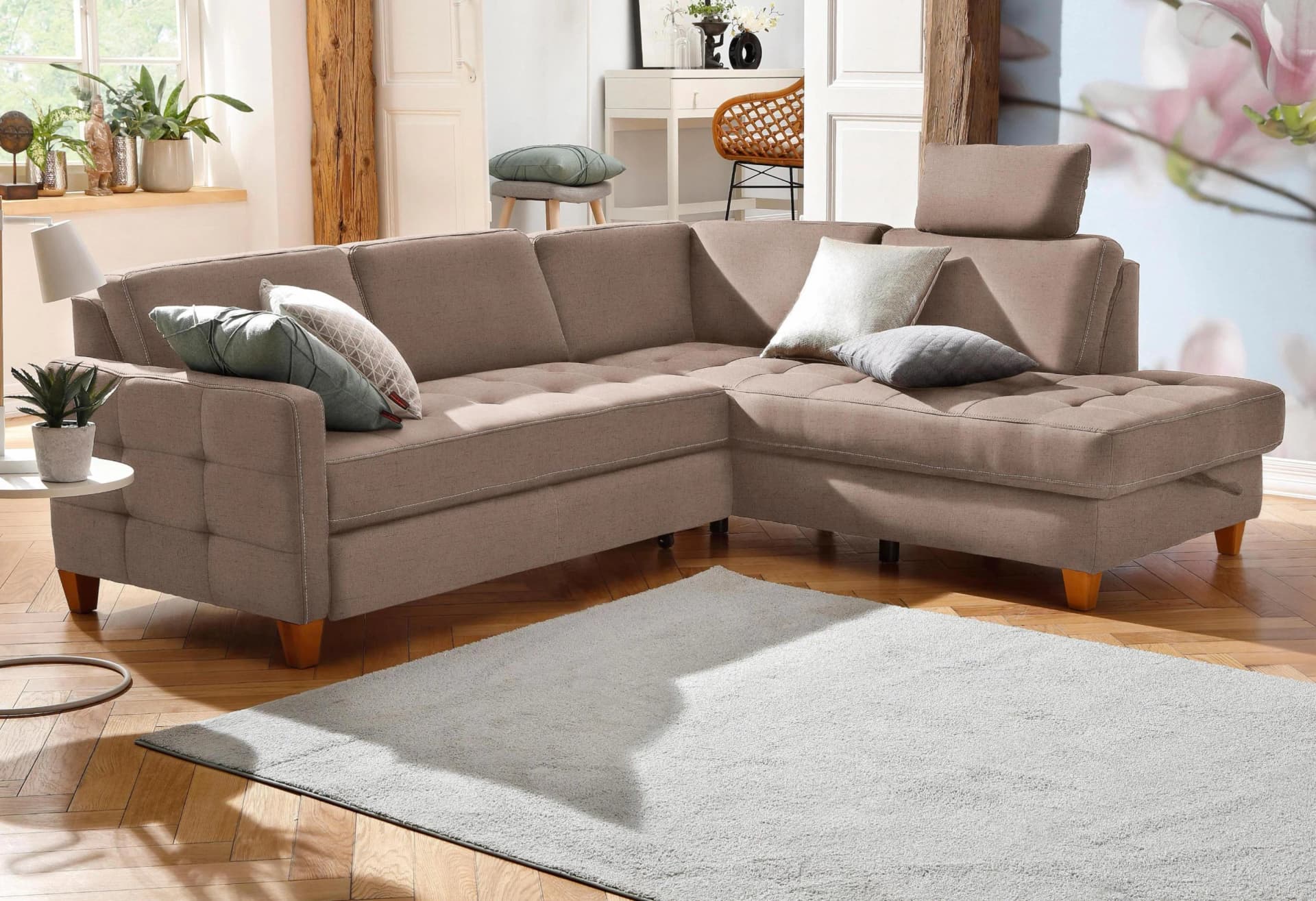 Home Affaire Ecksofa Earl L-Form mit Bettfunktion Dunkelbeige