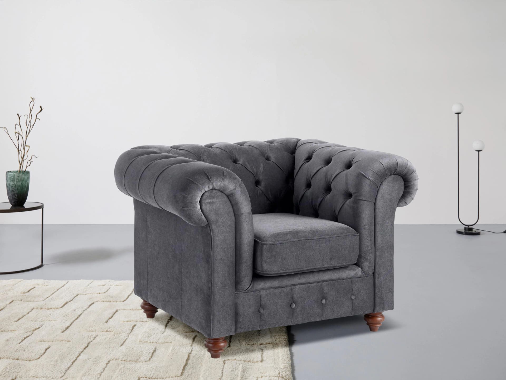HOME AFFAIRE Chesterfield Sessel Anthrazit Polyester