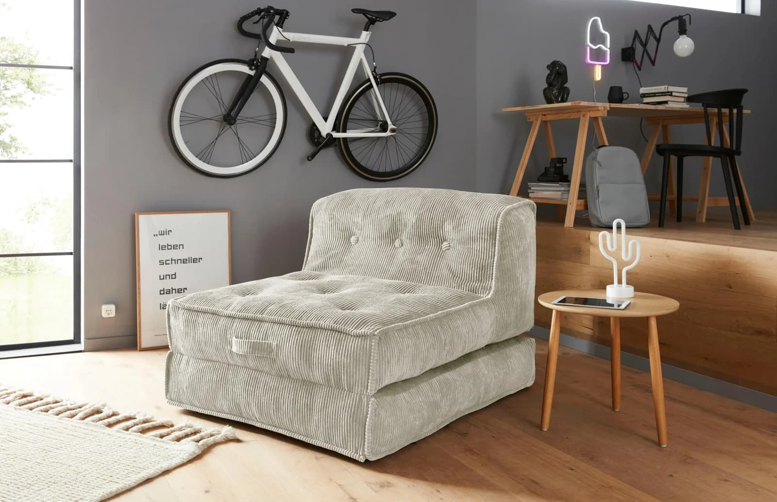 HOME AFFAIRE Sessel Pia Loungesessel mit Pouf-Funktion Beigegrau