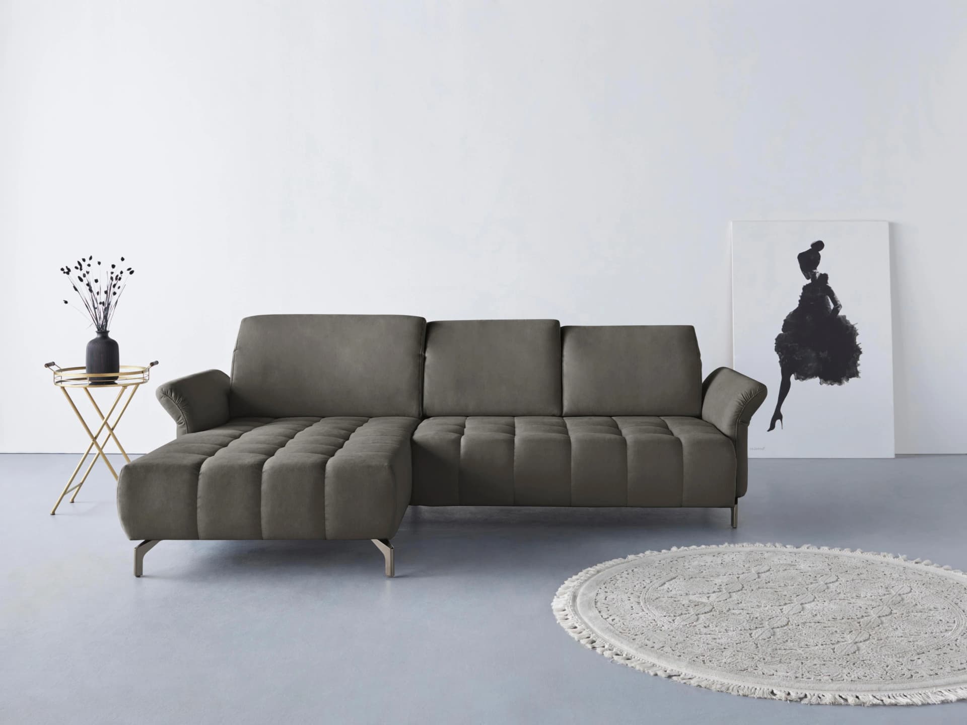 Home Affaire Ecksofa Fresh L-Form Grau mit Recamiere und Easy Clean Bezug