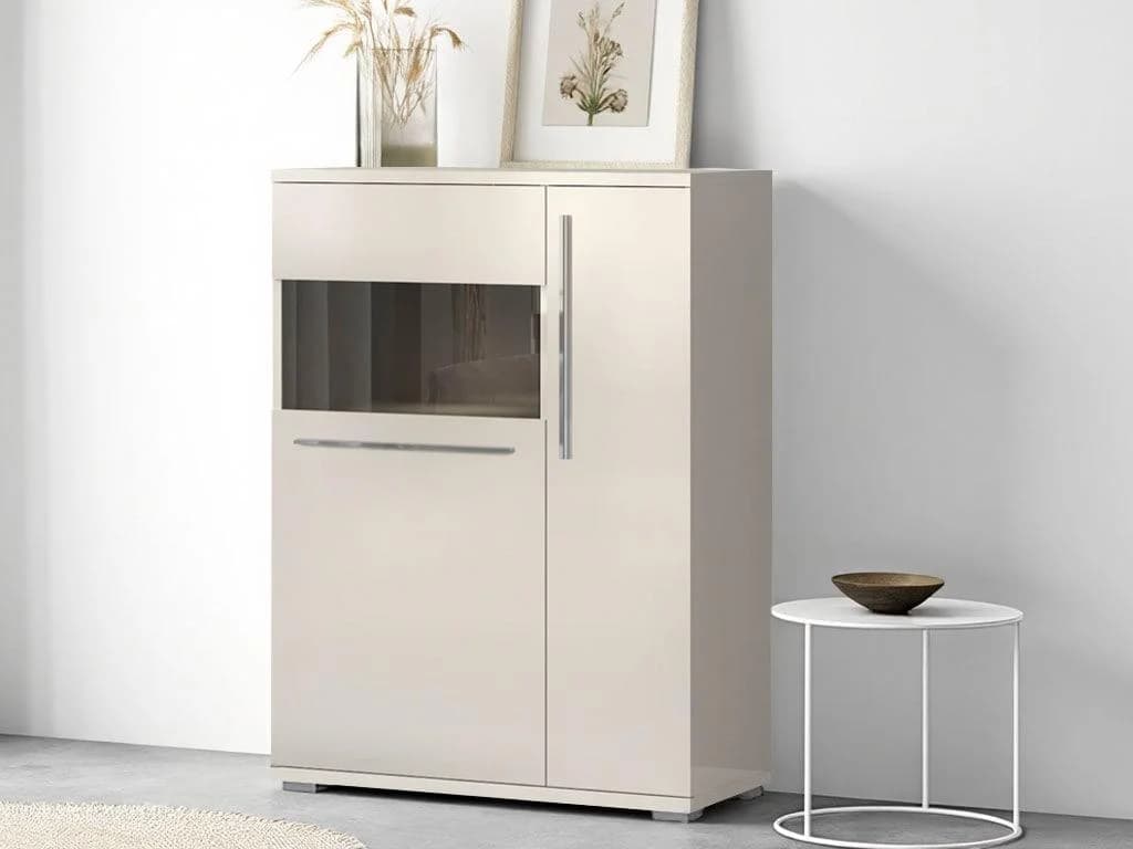 Highboard PLACES OF STYLE Piano Vitrine Beige Hochglanz