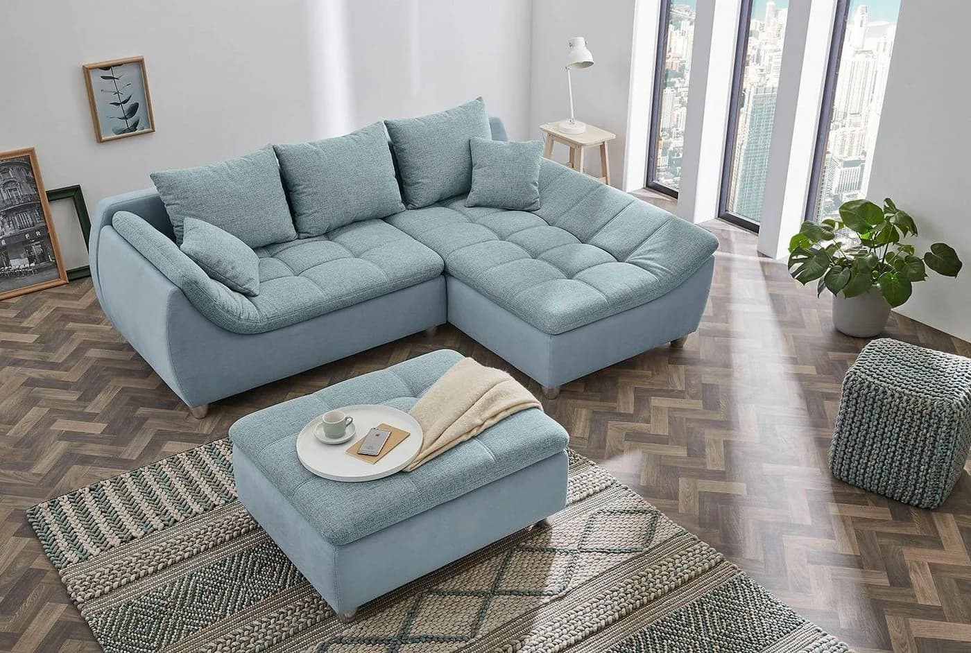Jockenhöfer Hocker Genua türkis-blau Microfaser - Bild 3