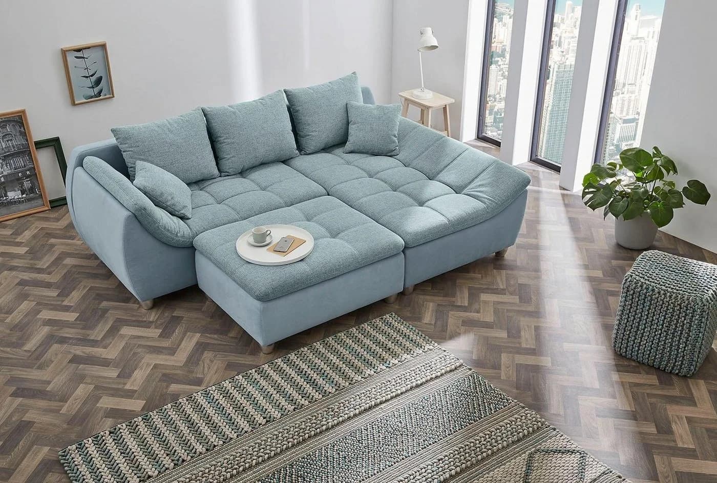 Jockenhöfer Hocker Genua türkis-blau Microfaser - Bild 4