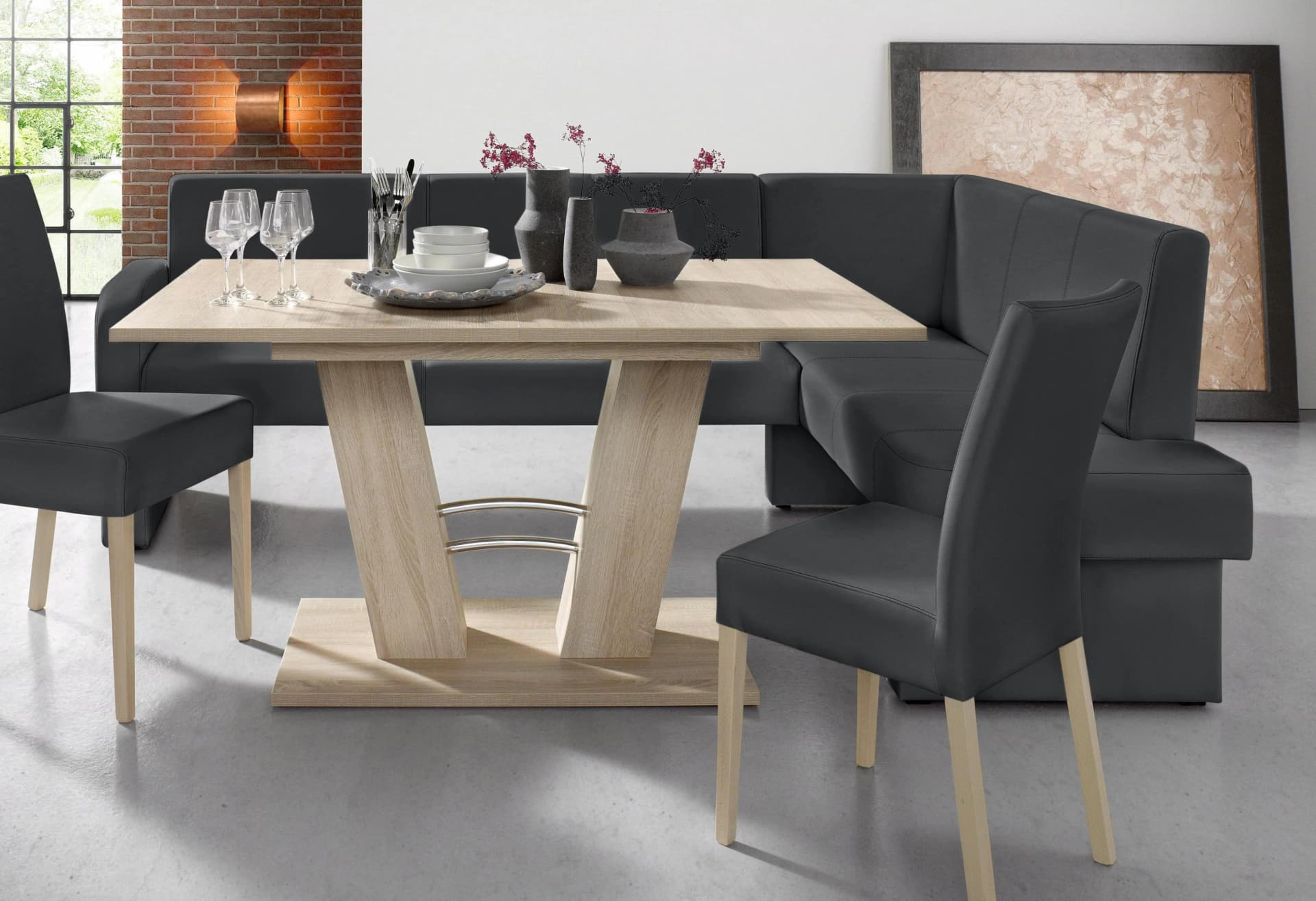 Home Affaire Eckbank Umag Schwarz mit Massivholz