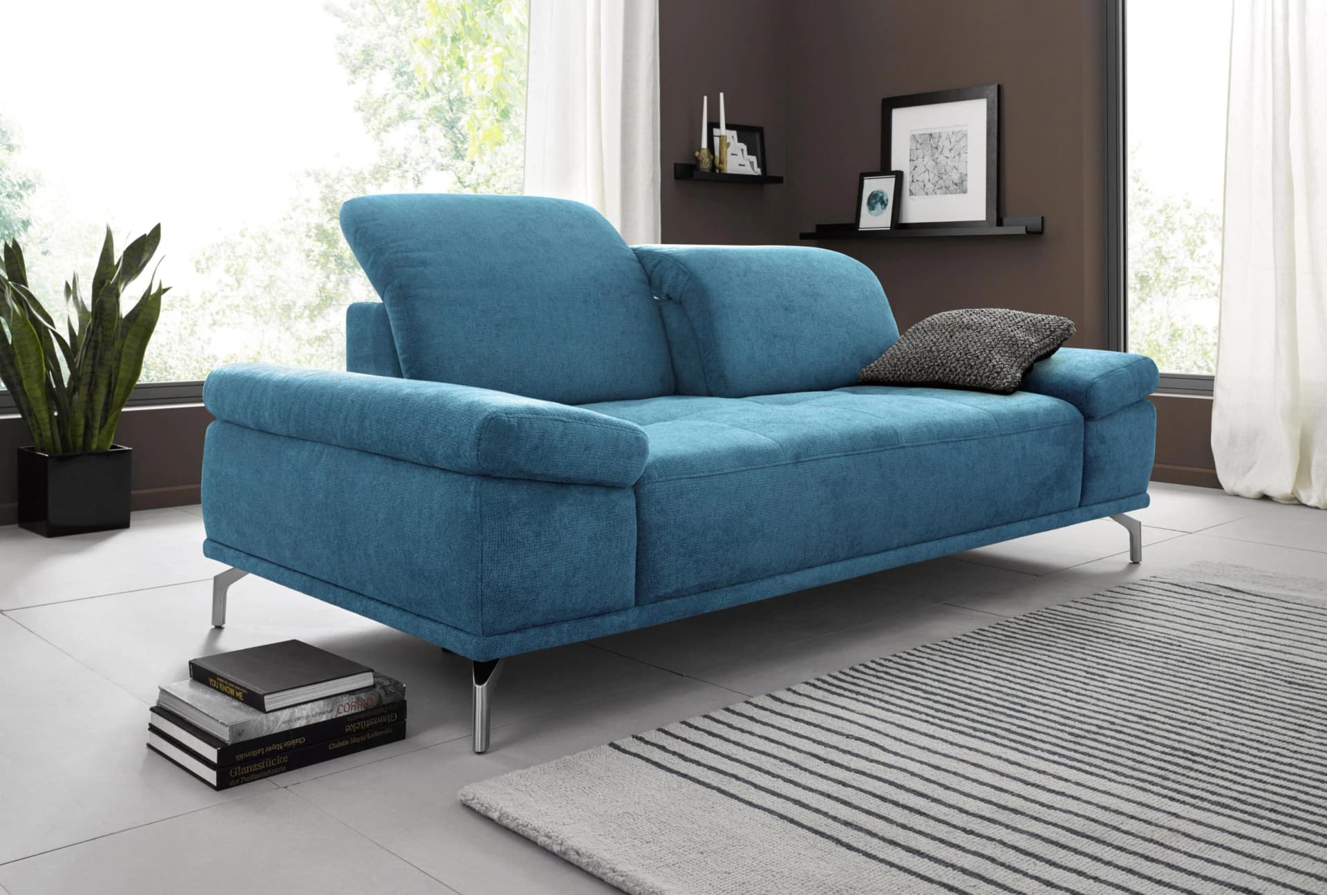 HOME AFFAIRE Caluna 3-Sitzer Sofa Azur Blau mit Verstellfunktion