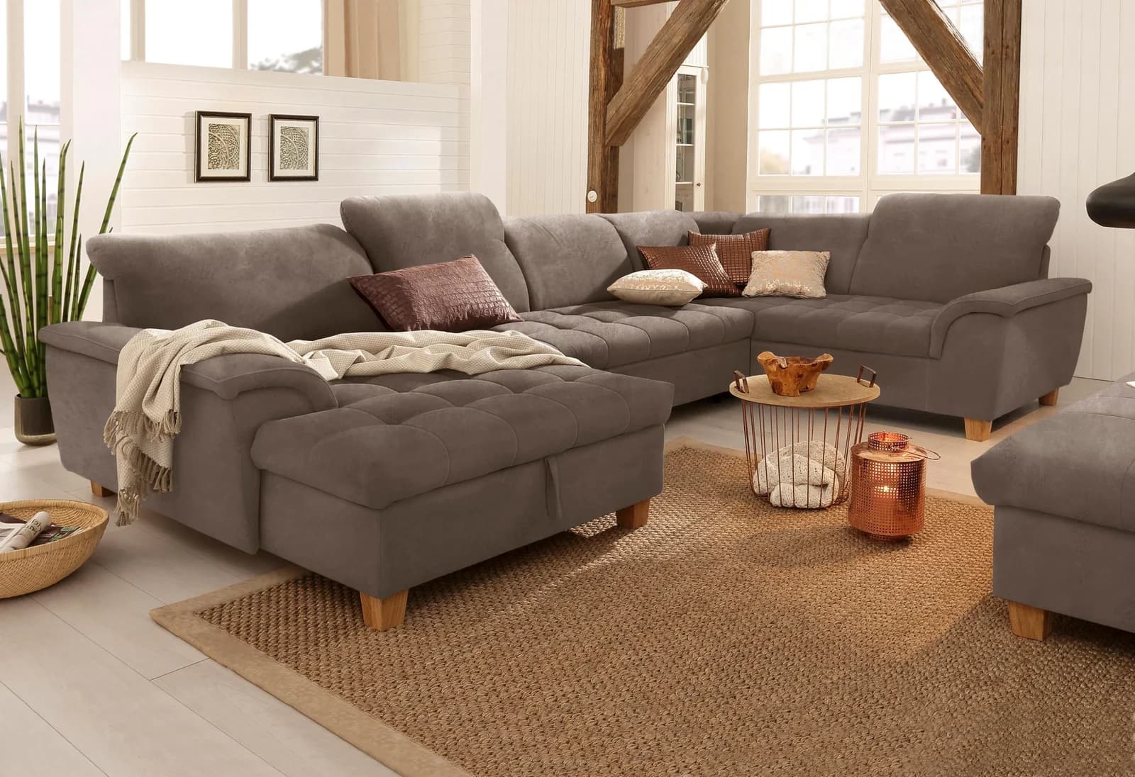 Home Affaire Wohnlandschaft Lyla U-Form Dunkelbraun mit Bettfunktion