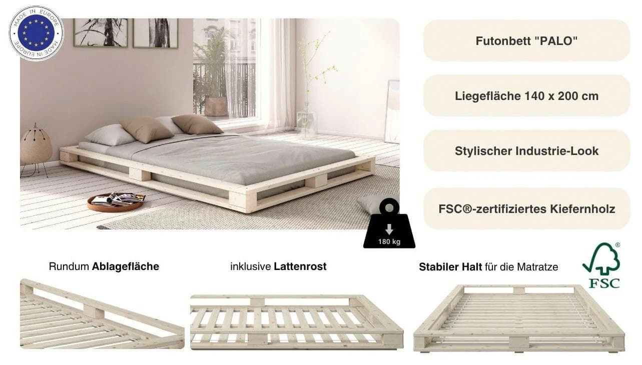 OTTO HOME Futonbett PALO Massivholz mit Ablagefläche - Bild 3