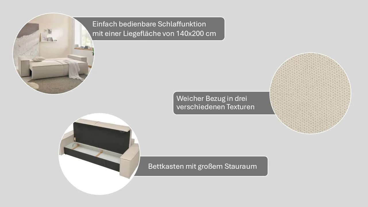 OTTO HOME Schlafsofa FINNLEY 3-Sitzer Weiss mit Bettkasten - Bild 3