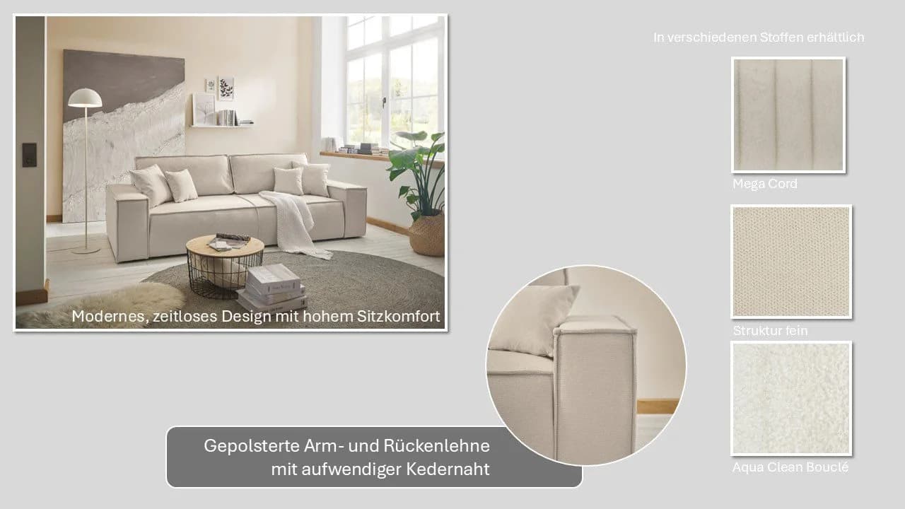 OTTO HOME Schlafsofa FINNLEY 3-Sitzer Weiss mit Bettkasten - Bild 4