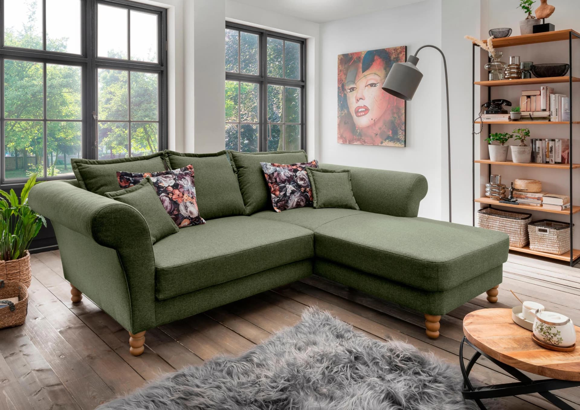 Home Affaire Ecksofa Tassilo Mega L-Form Grün Kaltschaum