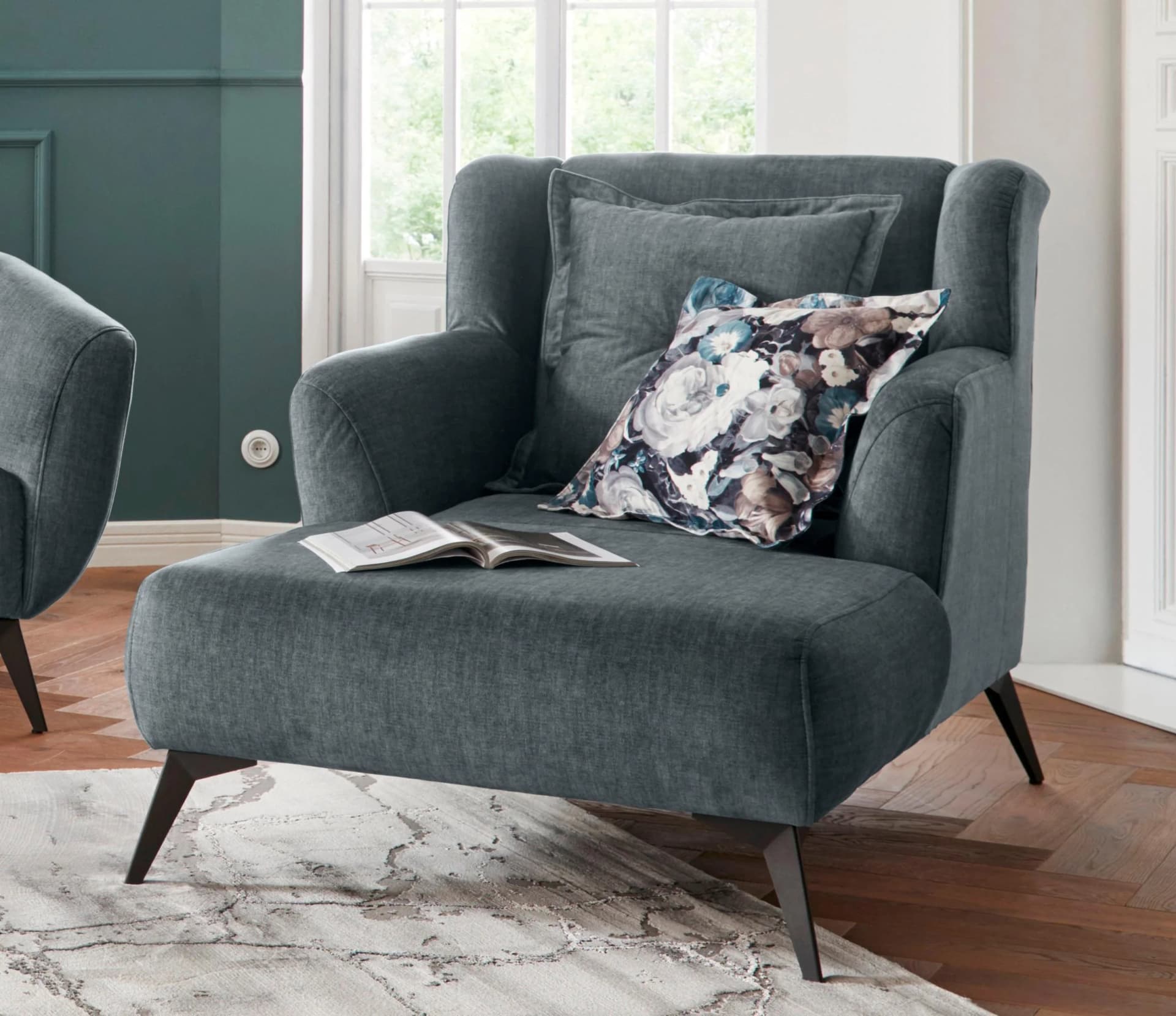 HOME AFFAIRE Baggio Loveseat Sessel Blau Ocean Metallfüße